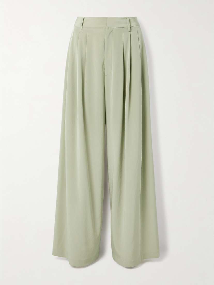 Tibi Pleated Crepe De Chine Wide-leg Pants