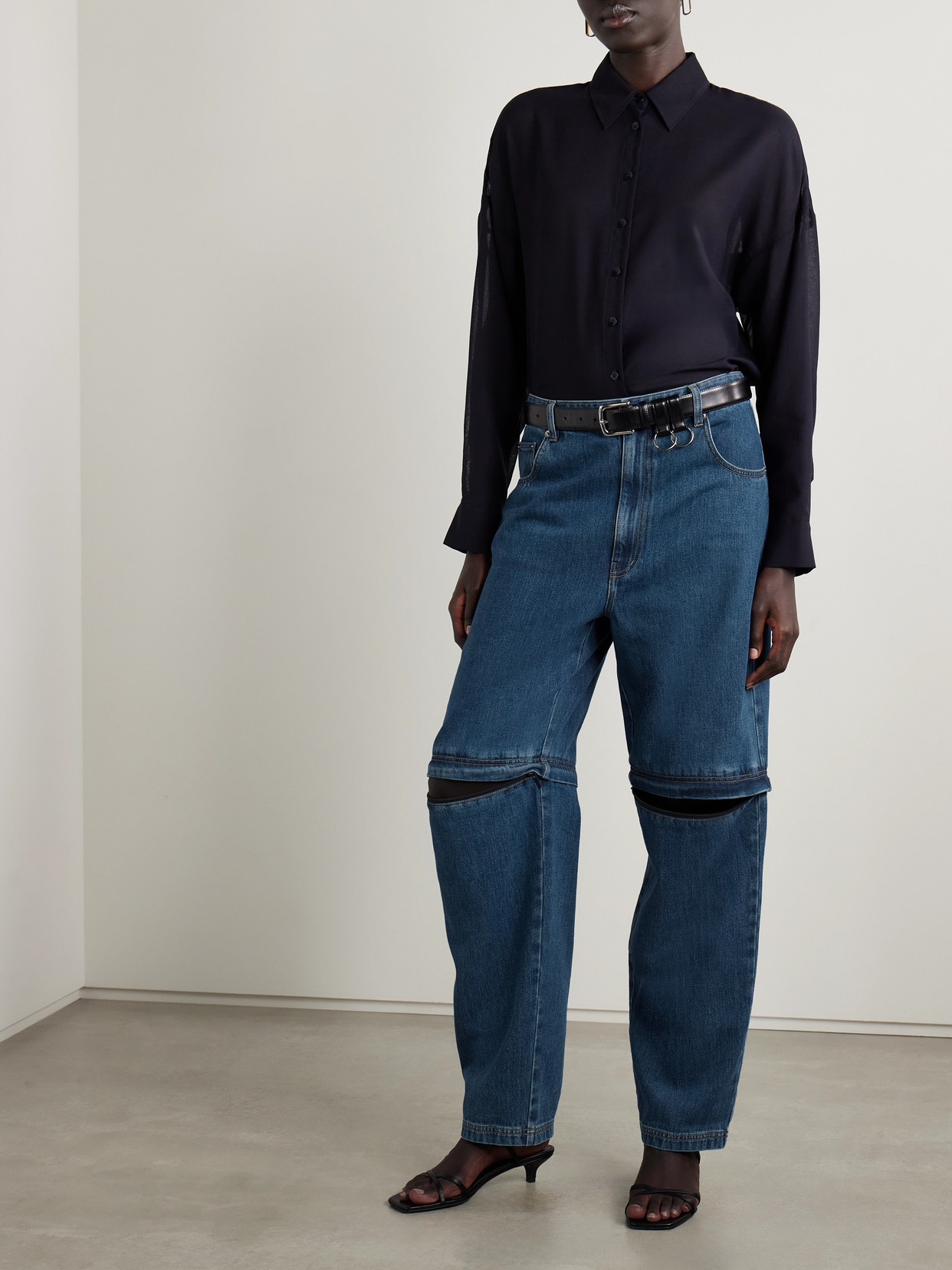 Tibi Lars Convertible High-rise Tapered Jeans In Blue