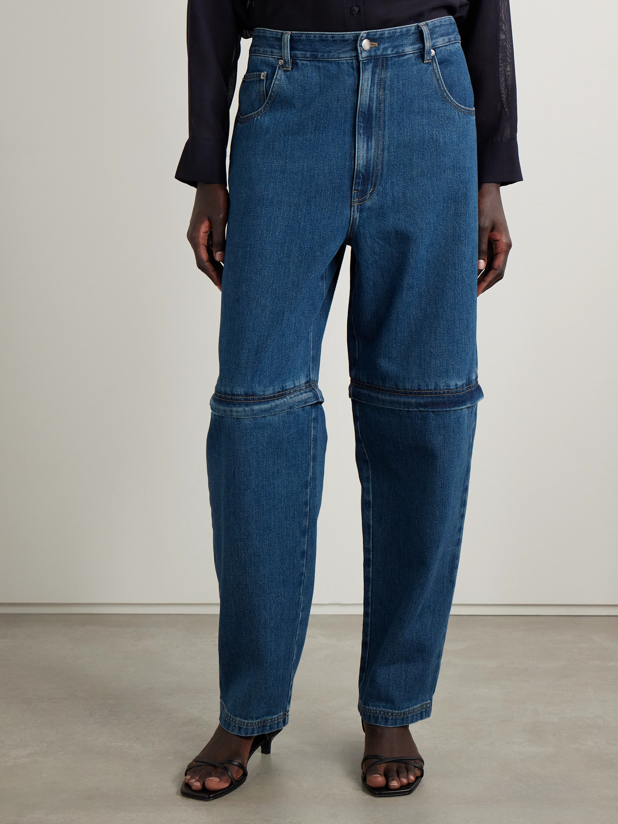 Tibi Lars Convertible High-rise Tapered Jeans In Blue