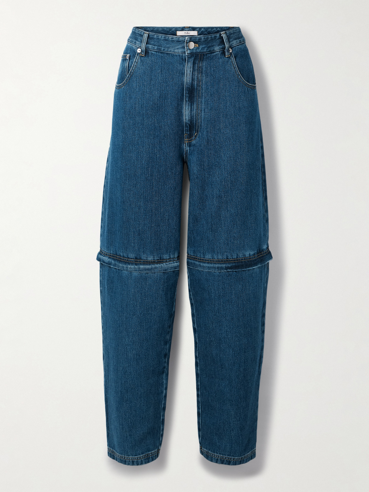 Tibi Lars Convertible High-rise Tapered Jeans In Blue