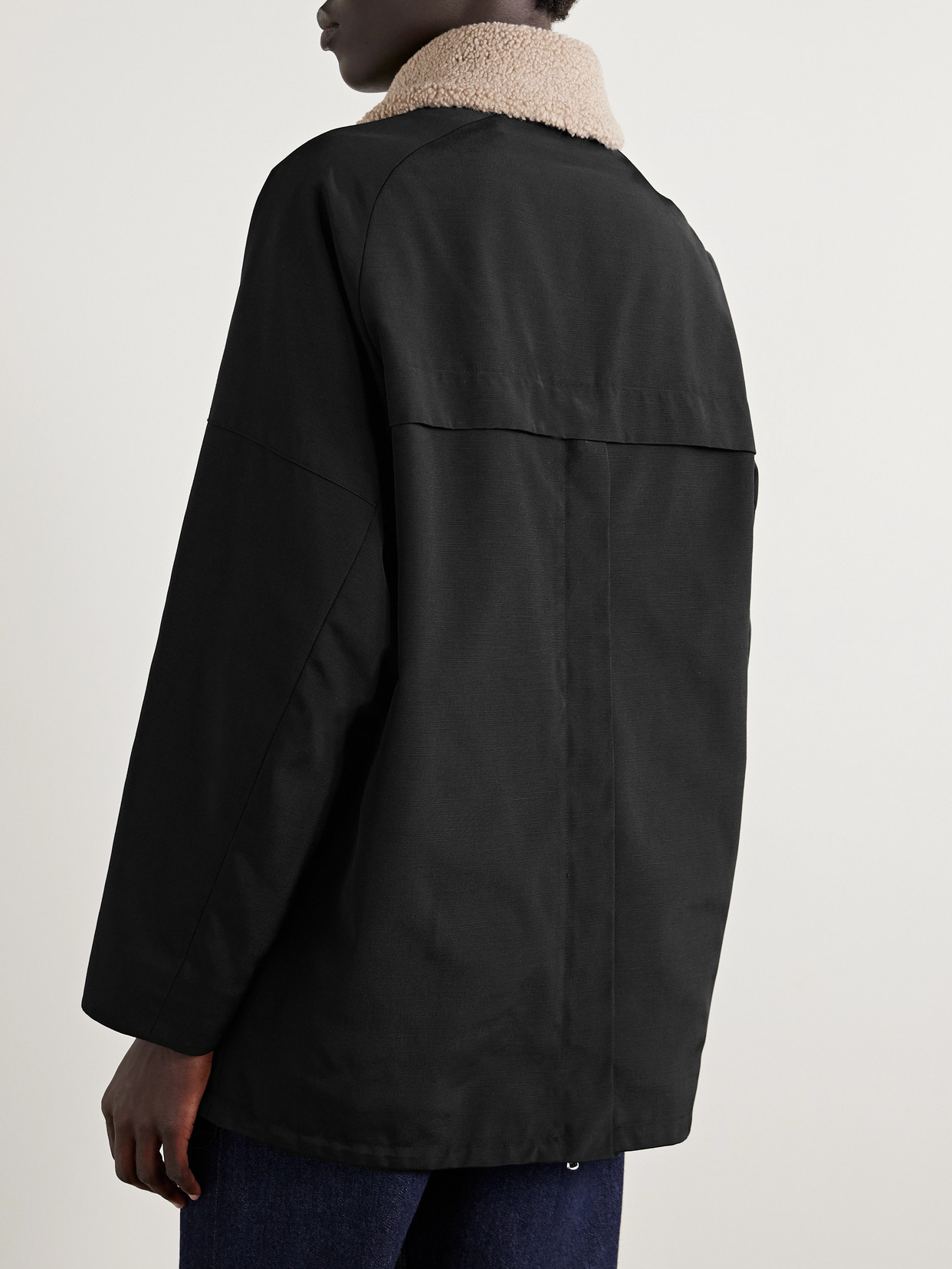 Tibi Oversized Fleece-trimmed Canvas Jacket In Black