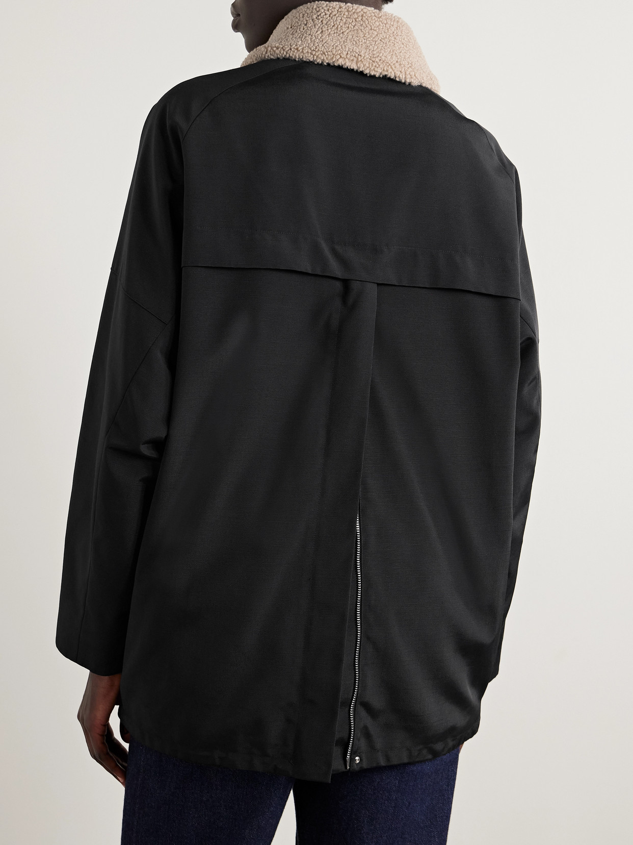 Tibi Oversized Fleece-trimmed Canvas Jacket In Black