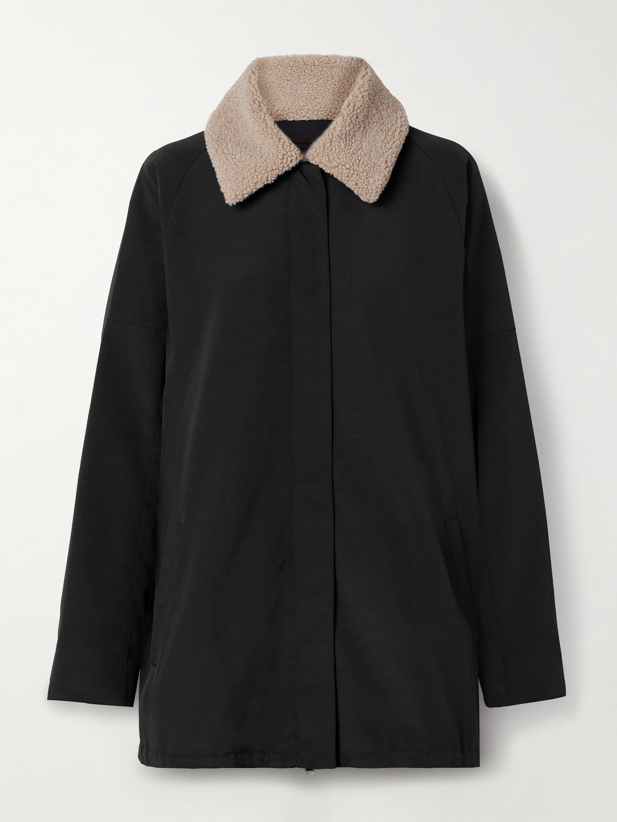Tibi Oversized Fleece-trimmed Canvas Jacket In Black