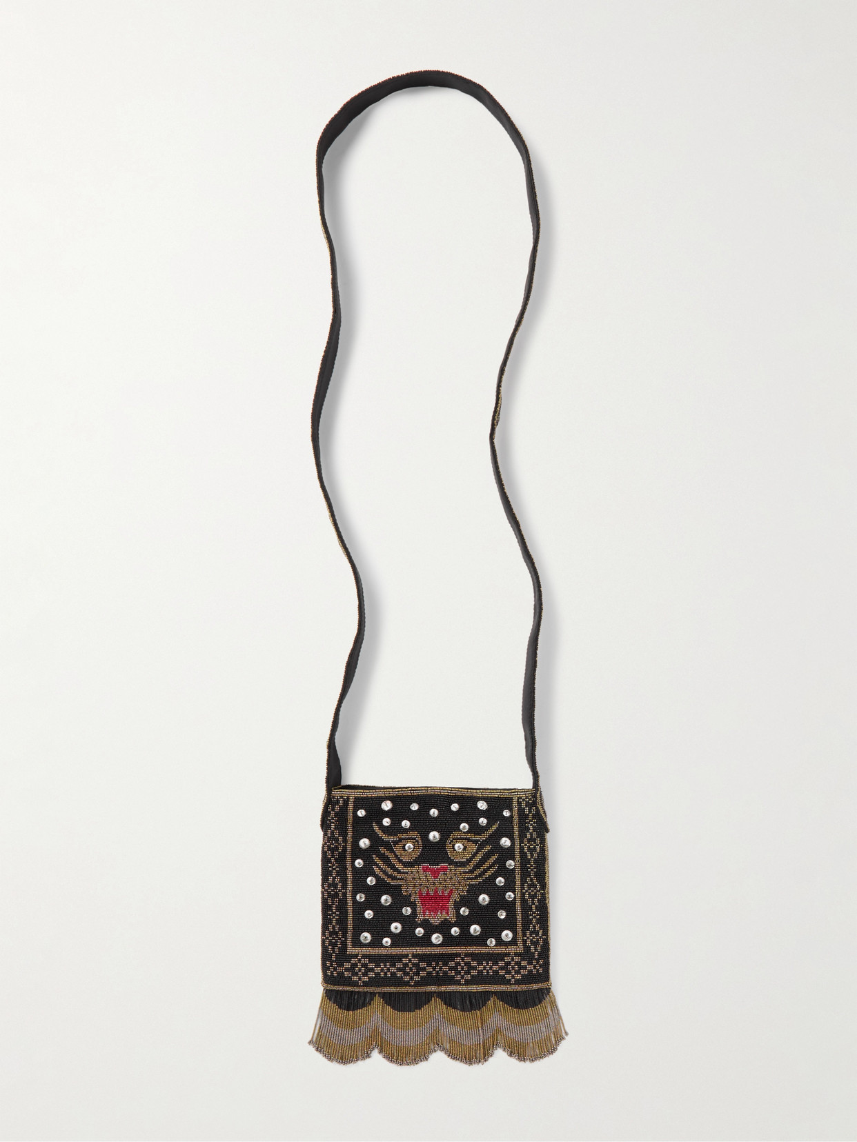 Valentino Garavani Fringed Beaded Satin Shoulder Bag In Multi