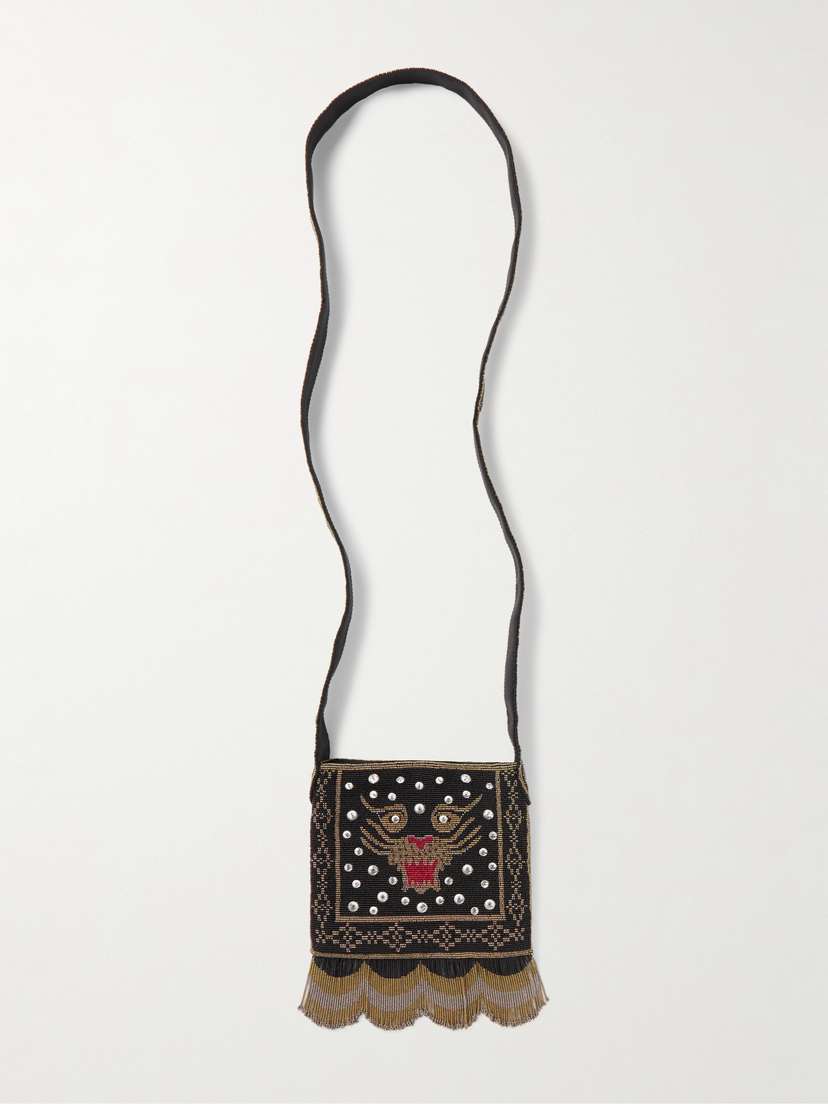 Valentino Garavani Fringed Beaded Satin Shoulder Bag