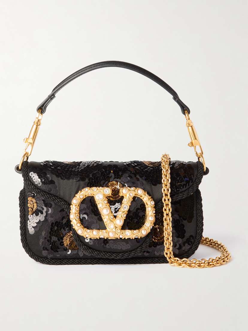 Valentino Garavani Locò Sequin-embellished Crepe Shoulder Bag