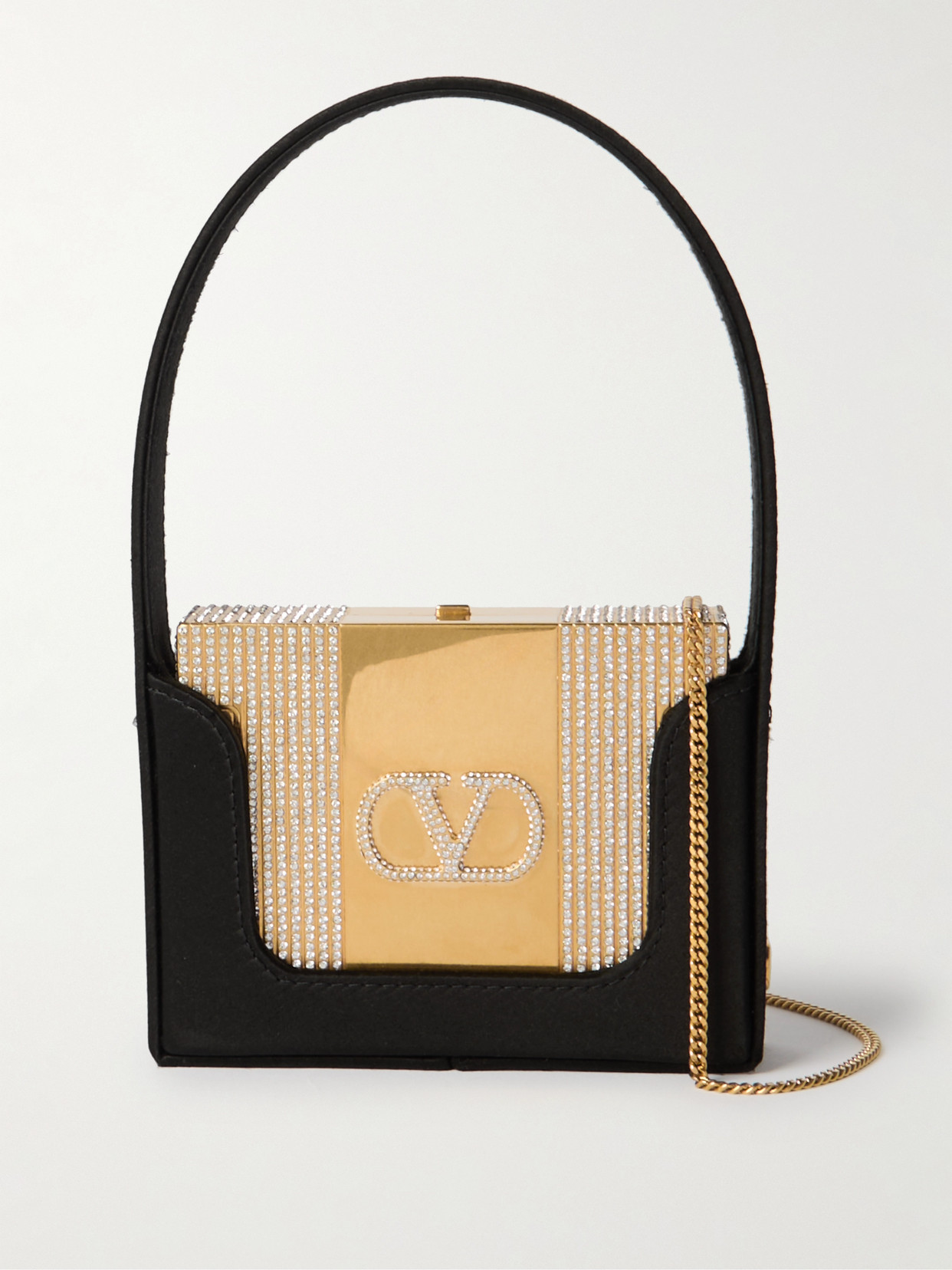 Valentino Garavani Minaudiere Mini Embellished Satin-trimmed Gold-tone Bag In Black