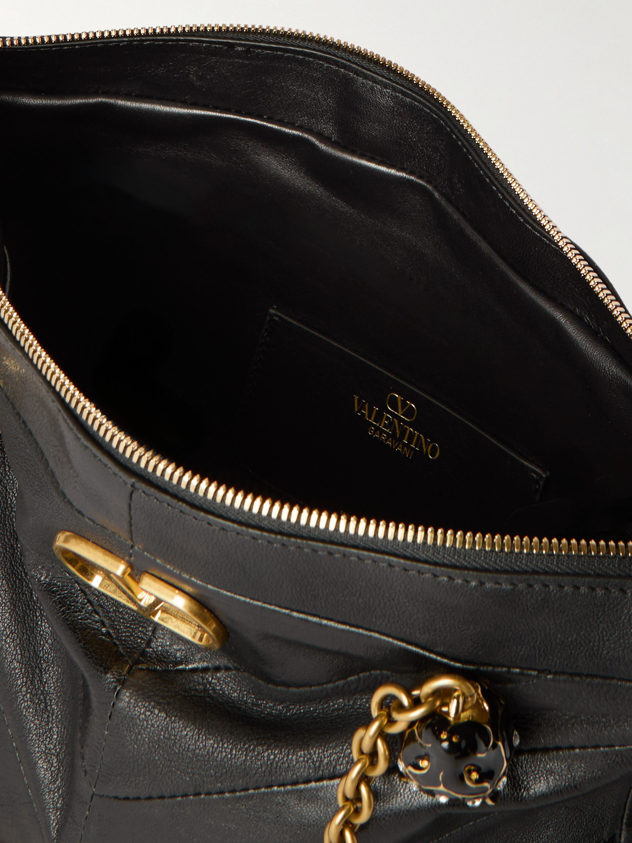 Valentino Garavani  Garavani Panthea Shoulder Bag In Nappa Leather With Chevron Pattern Wom In Black