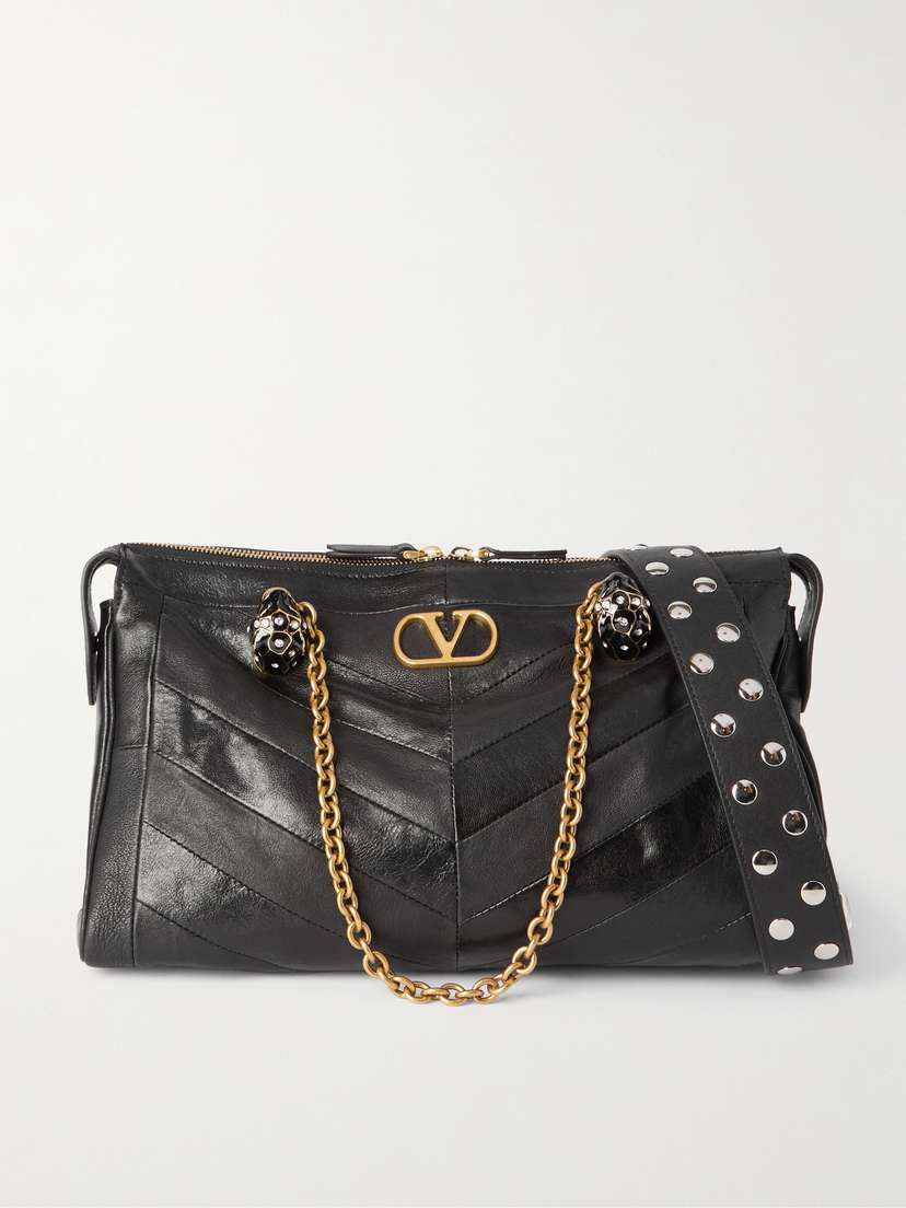 Valentino Garavani Growl Medium Embellished Leather Shoulder Bag