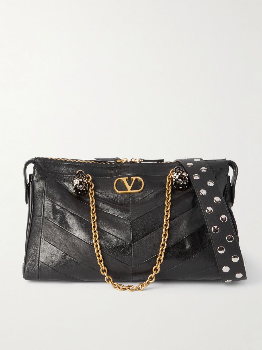 Panthea medium embellished patchwork leather and suede shoulder bag