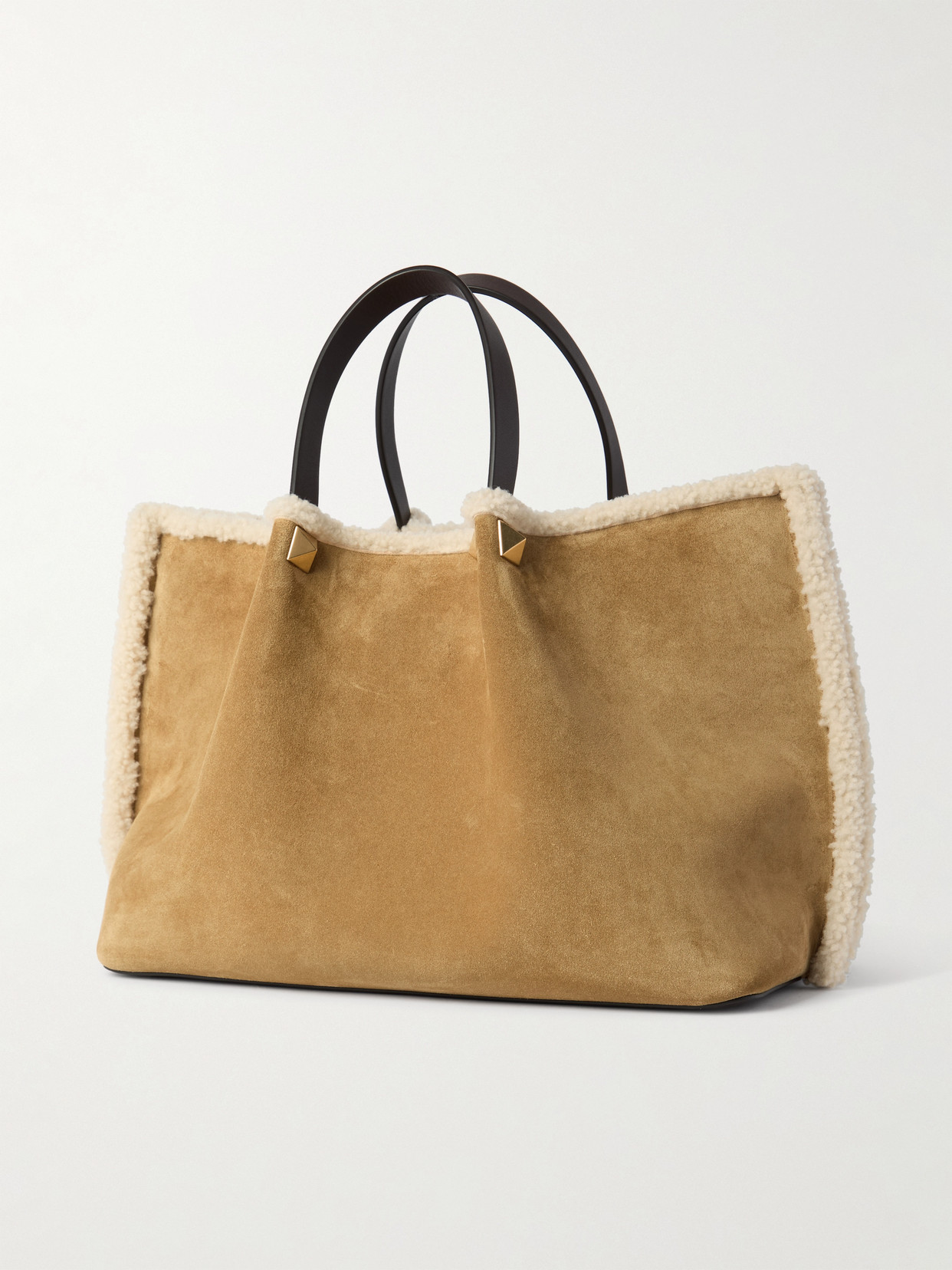 Valentino Garavani Medium Suede Shopping Bag With Sheepskin Lining Woman Havana B In Brown