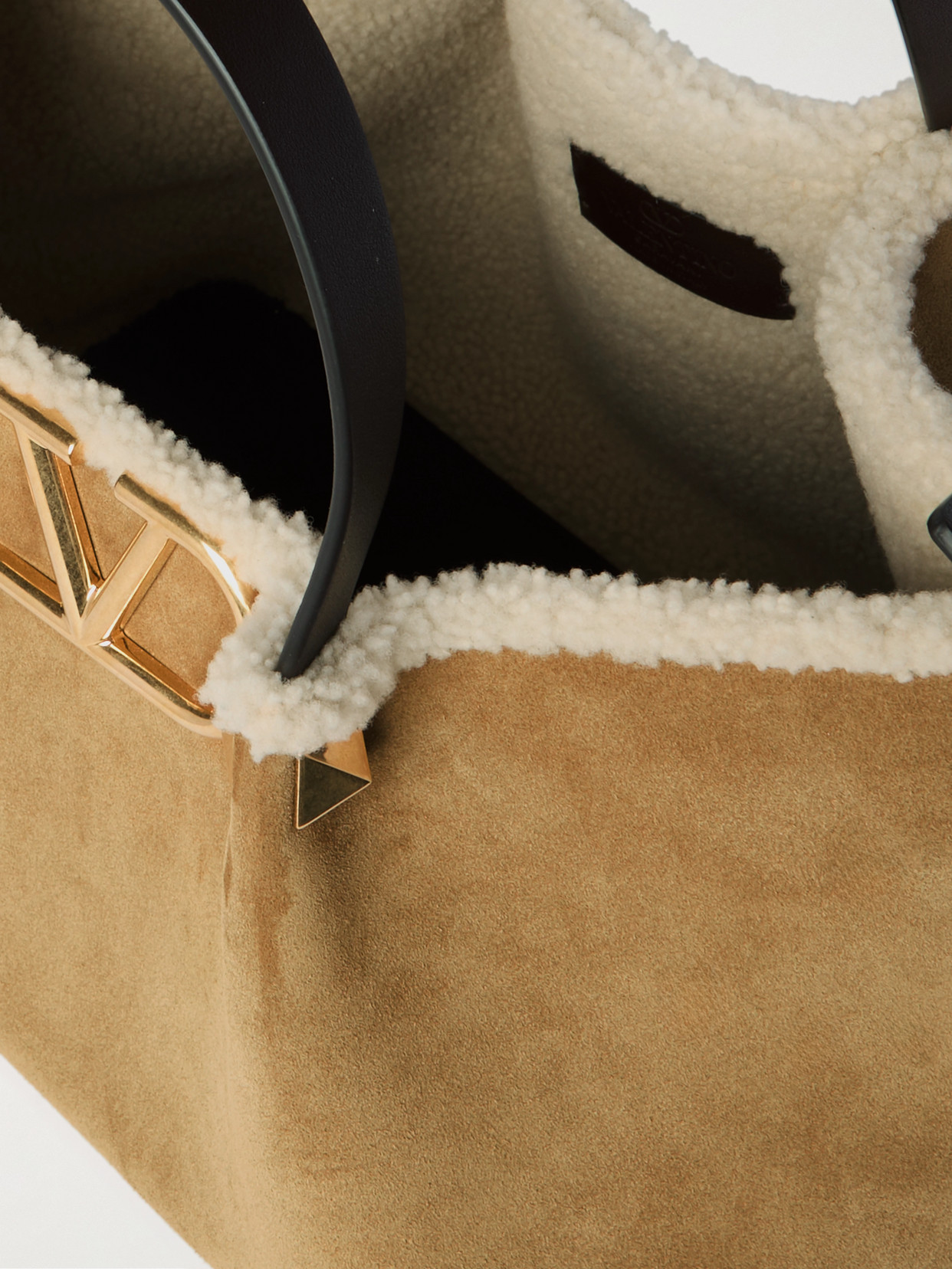 Valentino Garavani Medium Suede Shopping Bag With Sheepskin Lining Woman Havana B In Brown