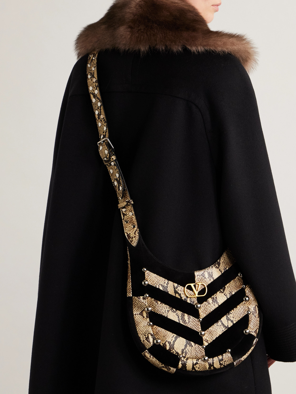 Garavani - Small Studded Paneled Snakeskin And Shoulder Bag
