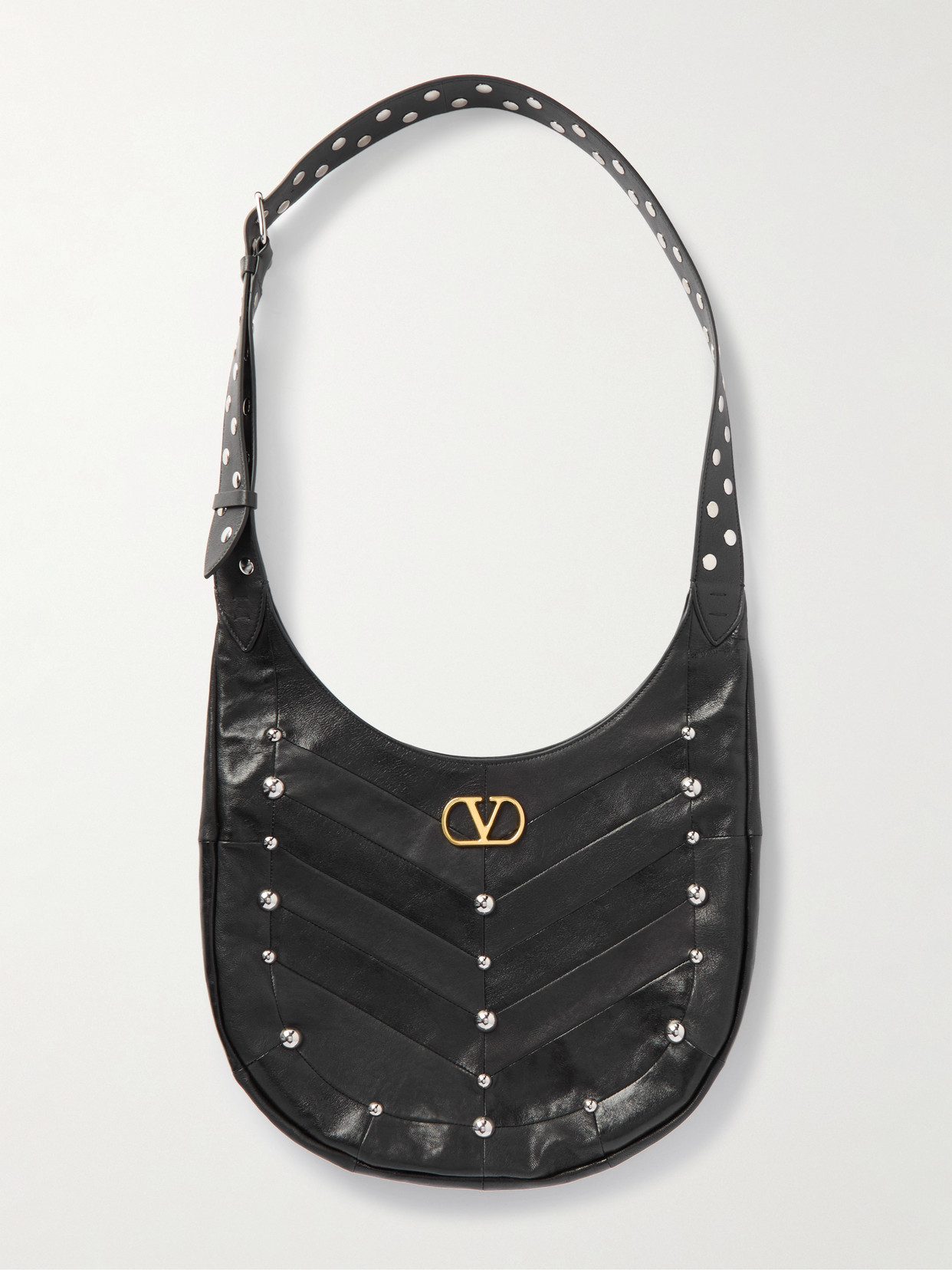 Valentino Garavani Embellished Leather Shoulder Bag In Black