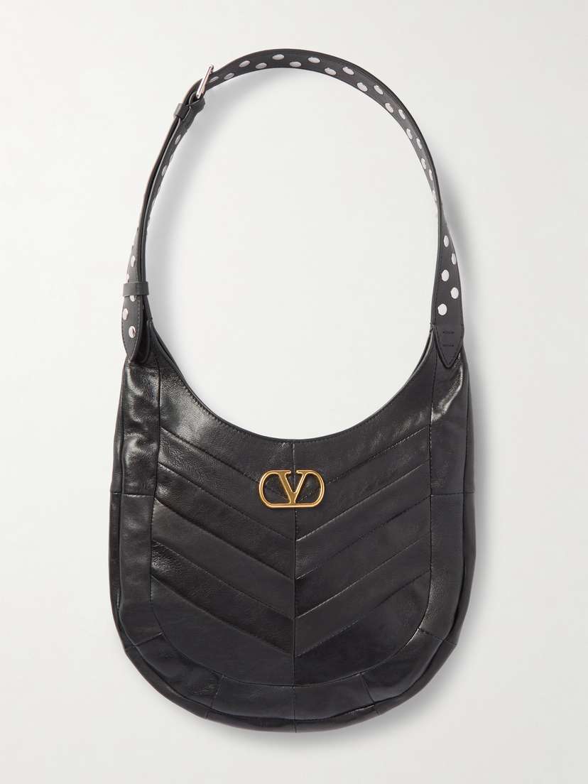 Valentino Garavani Small Studded Paneled Leather Shoulder Bag