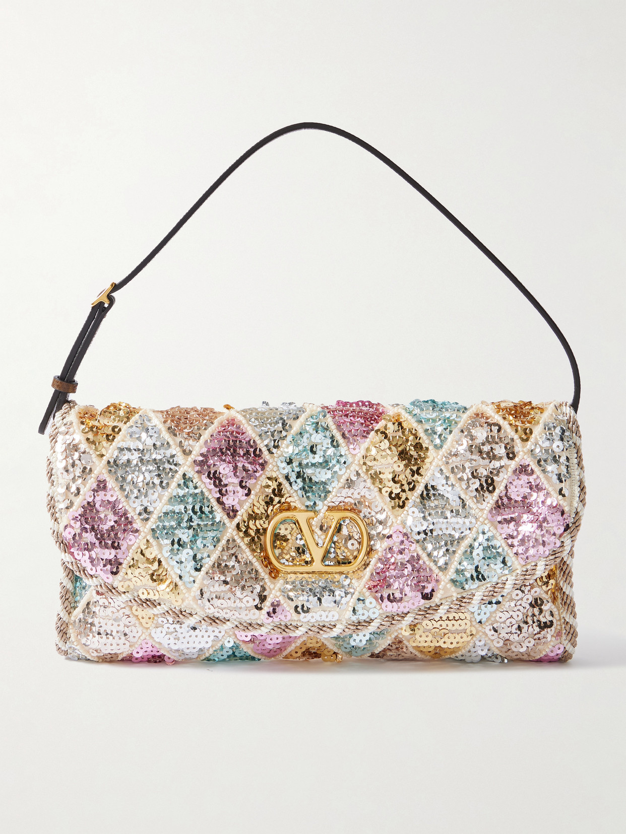 Valentino Vain Small Diamond Sequin-embroidered Shoulder Bag In Multi