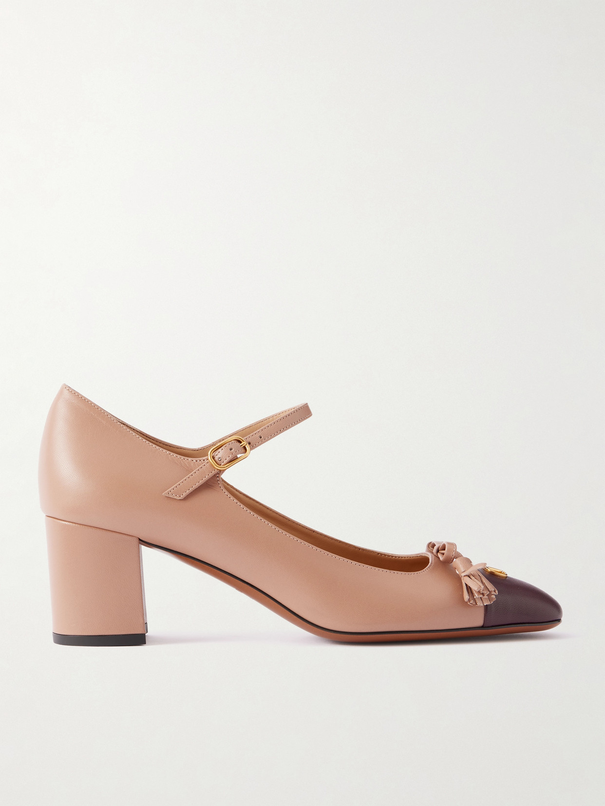 Valentino Garavani Valet Du Roi Tasseled Bow-embellished Two-tone Leather Pumps In Neutral