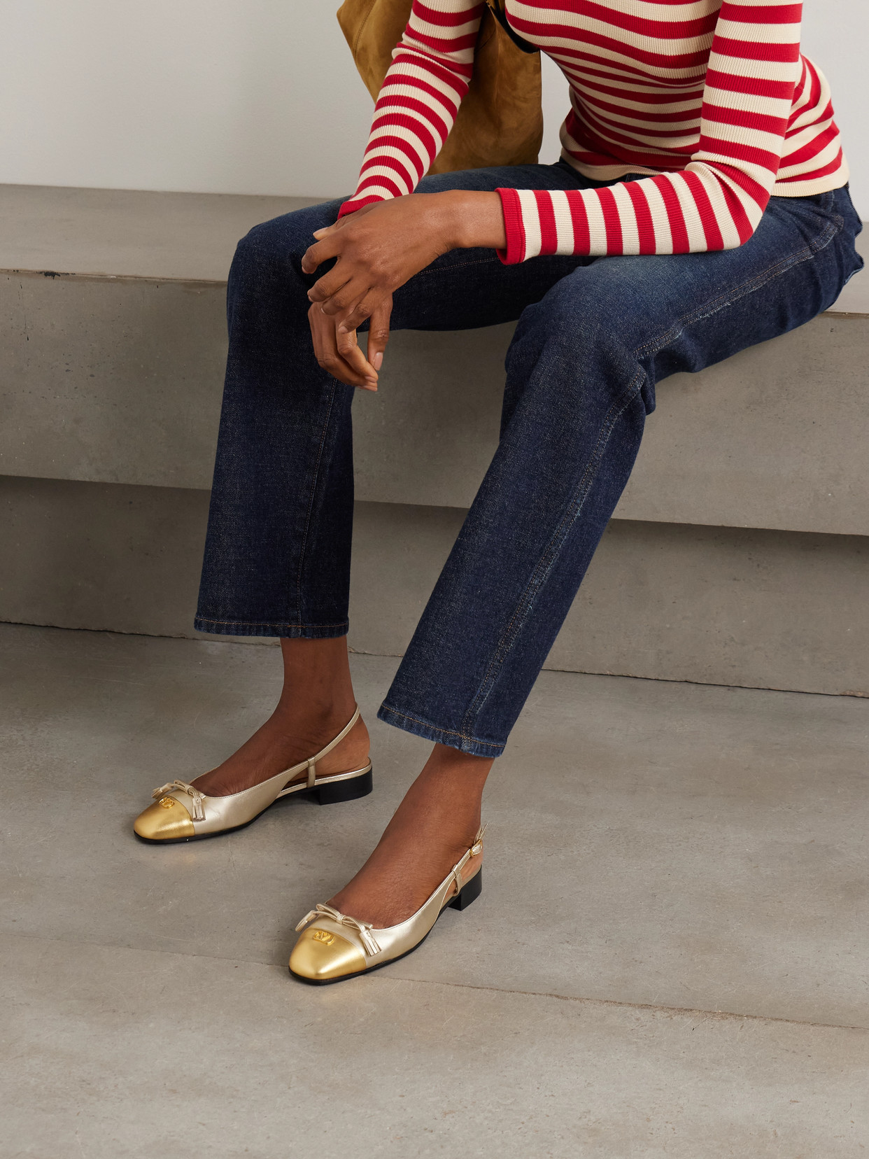 Valentino Garavani Valet Du Roi Vlogo Metallic Leather Slingback Ballerina Flats In Multi