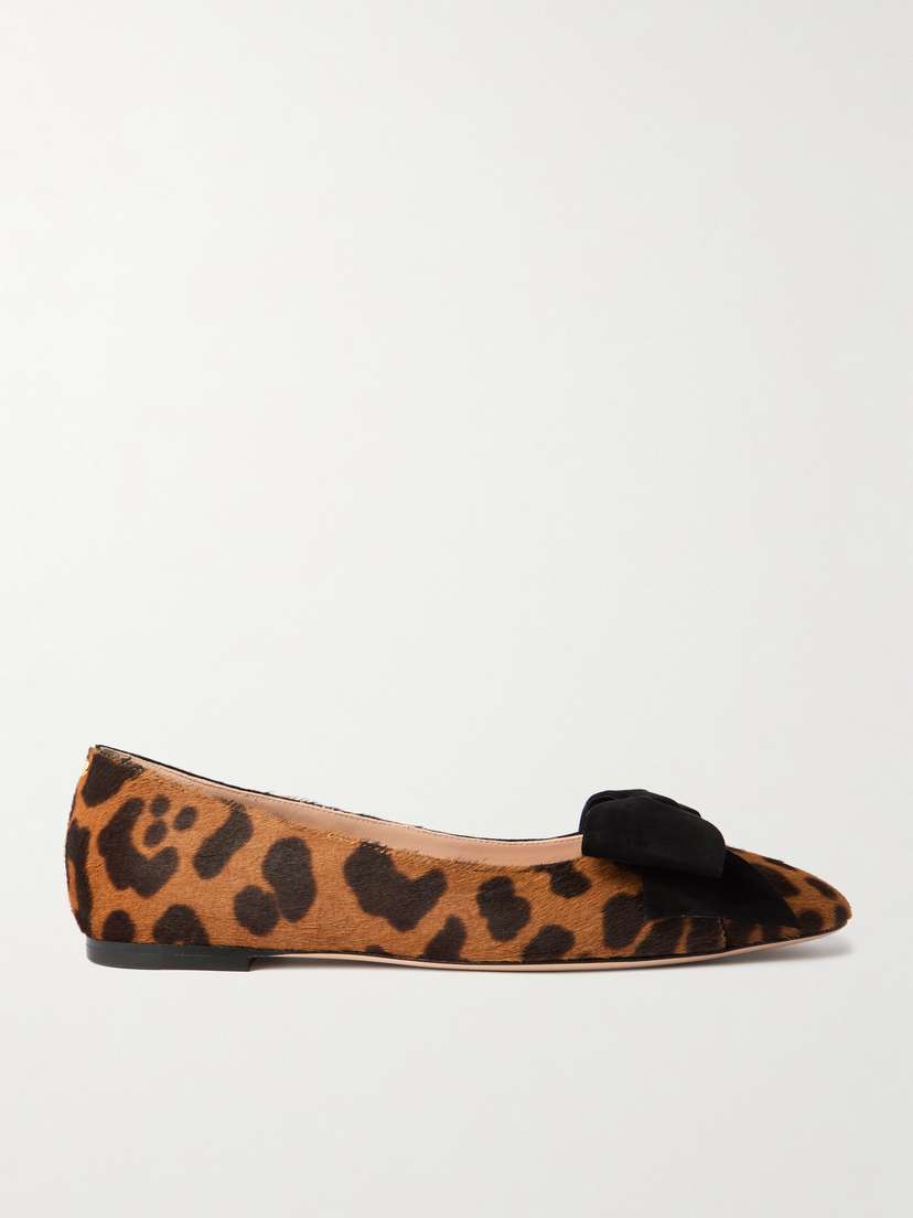 Valentino Garavani Bowow Suede-trimmed Leopard-print Calf Hair Ballet Flats
