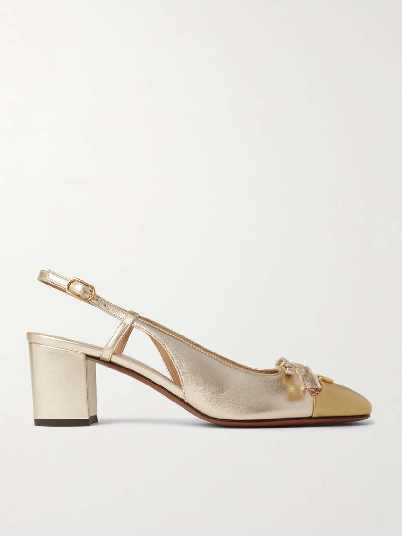 Valentino Garavani — Valet Du Roi 60 tasseled two-tone metallic leather slingback pumps