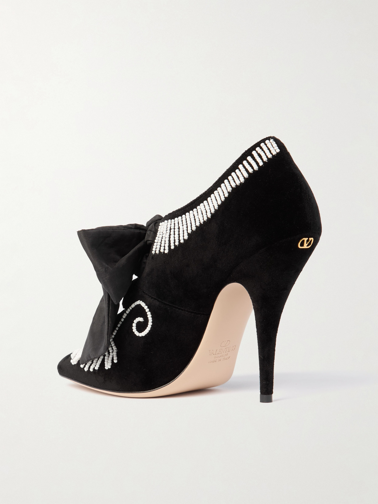 Valentino Rockoco Embellished Taffeta-trimmed Suede Pumps In Black