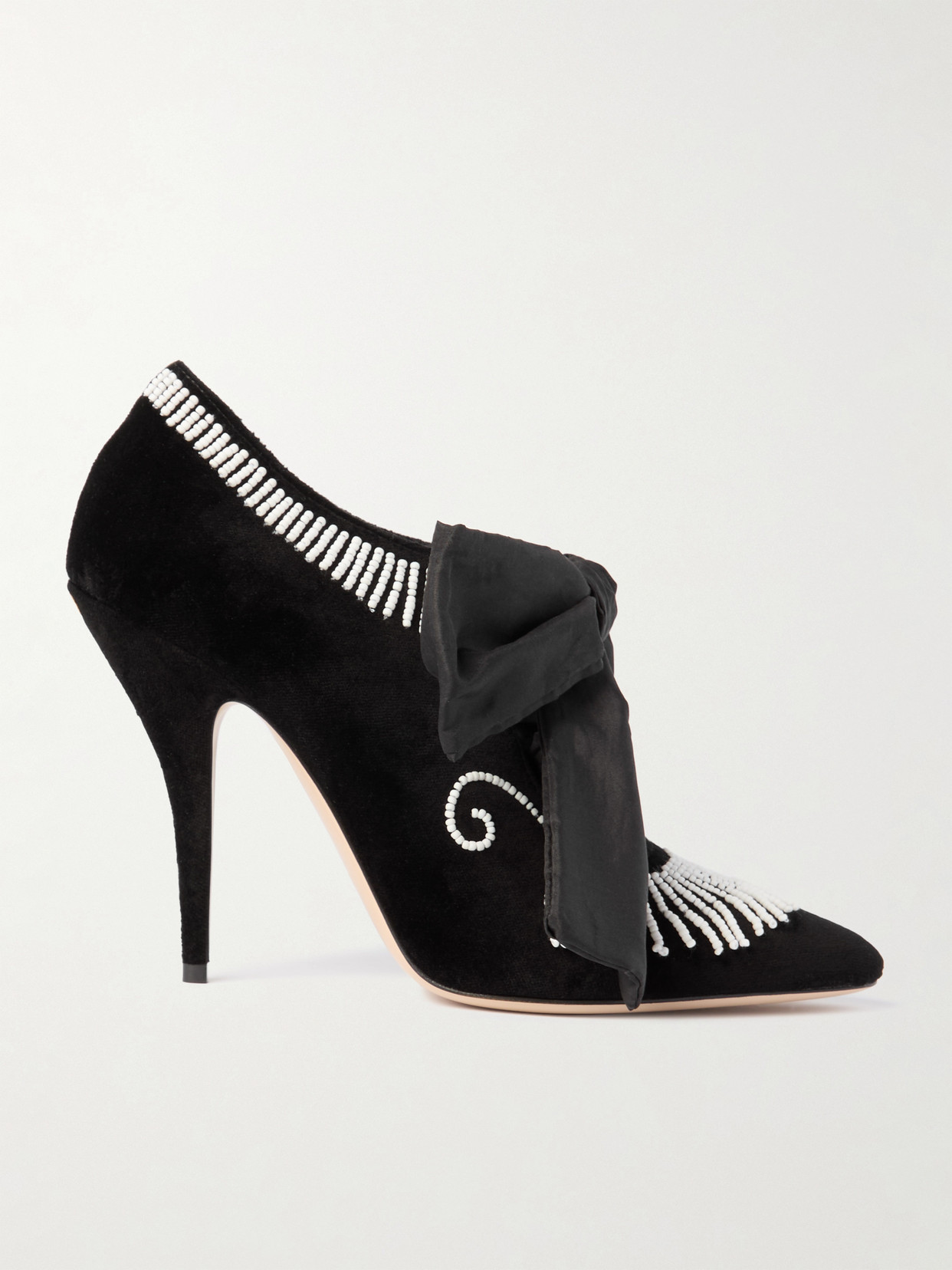 Valentino Rockoco Embellished Taffeta-trimmed Suede Pumps In Black