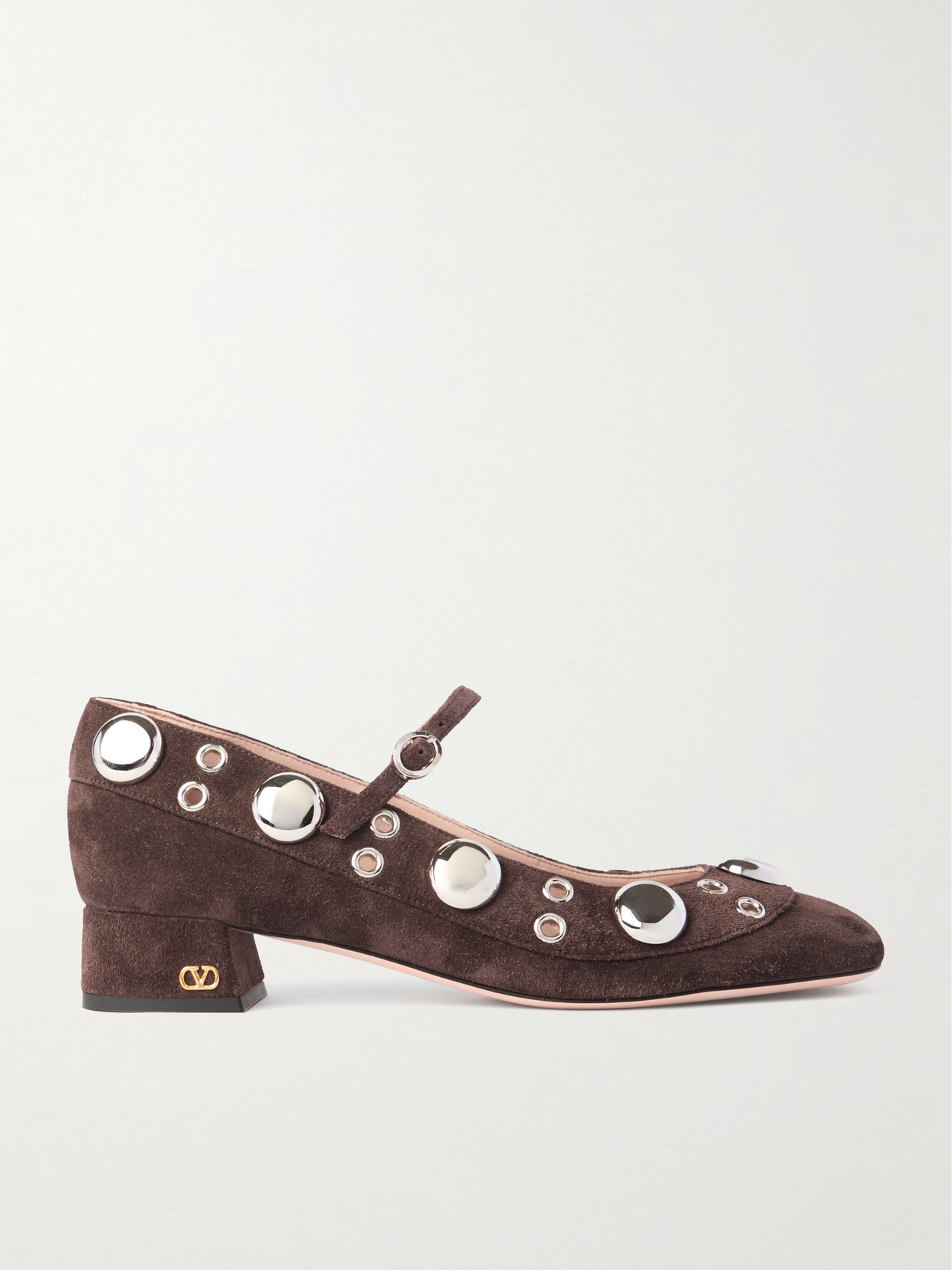 Valentino Garavani Nellcote 30 Embellished Mary Jane Suede Pumps In Brown
