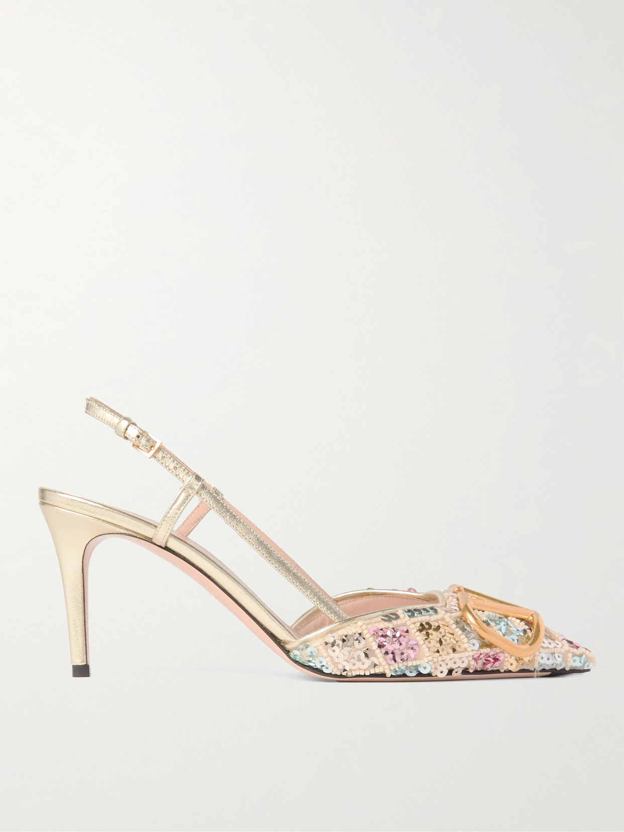 Valentino Vlogo Embellished Metallic Leather Slingback Pumps In Animal Print