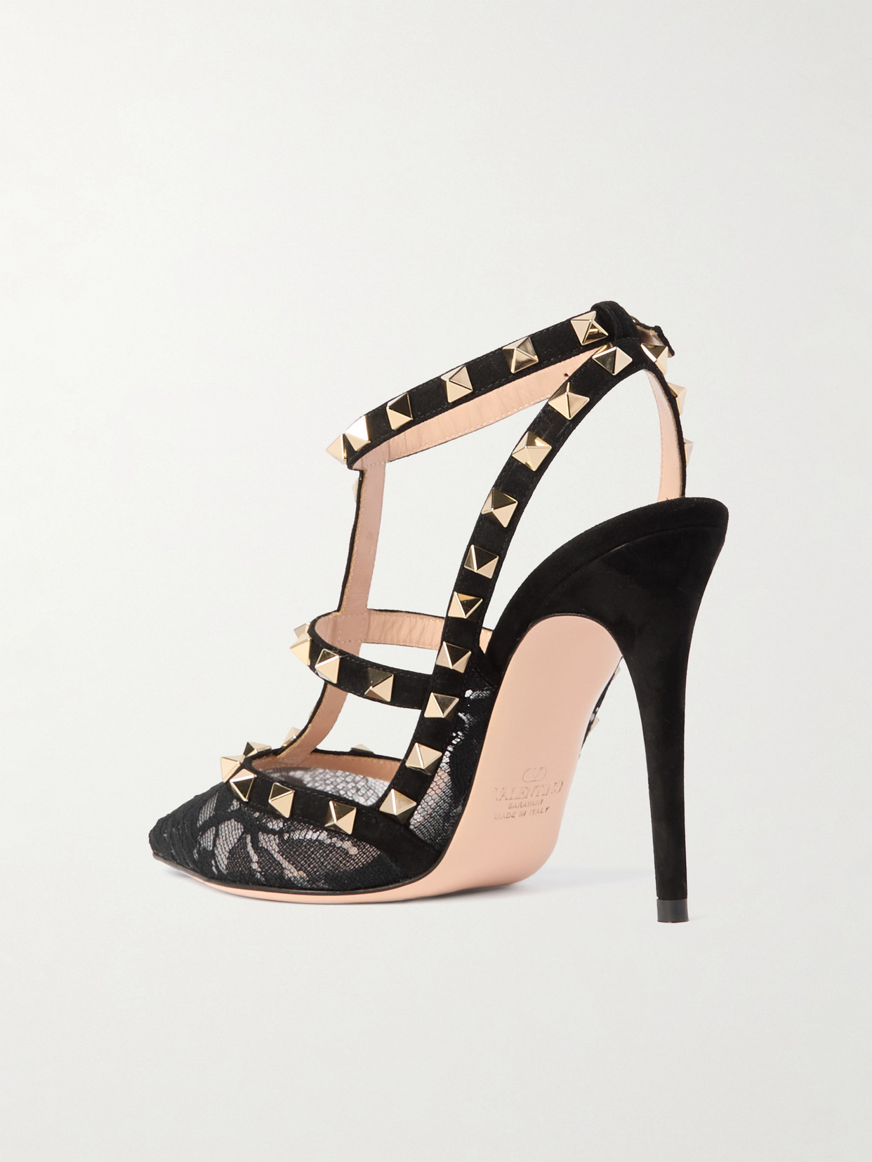 Valentino Rockstud 100 Lace And Suede Pumps In Black