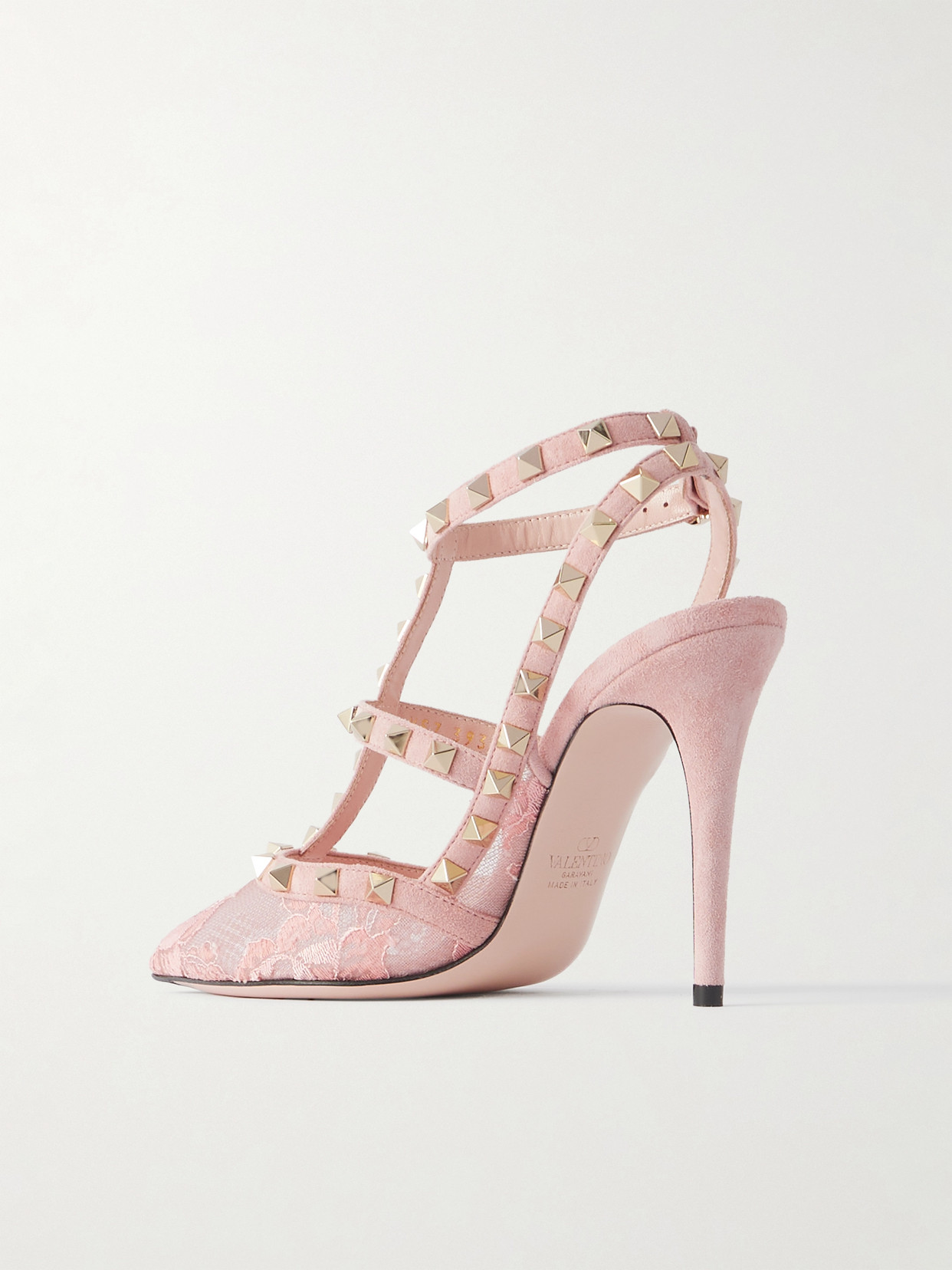 Valentino Rockstud 100 Suede-trimmed Lace Pumps In Pink