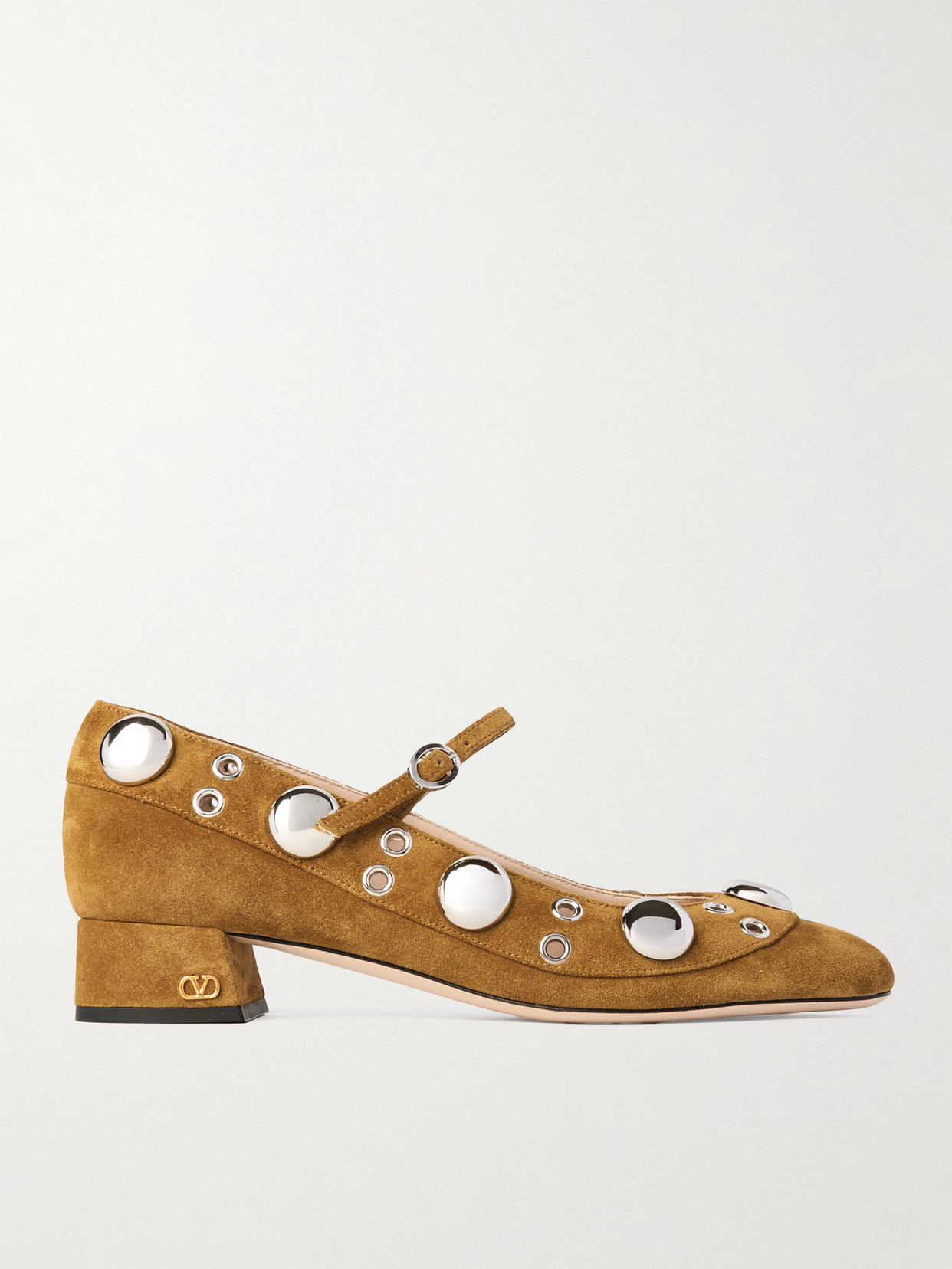 Valentino Garavani Nellcote 30 Embellished Mary Jane Suede Pumps In Brown