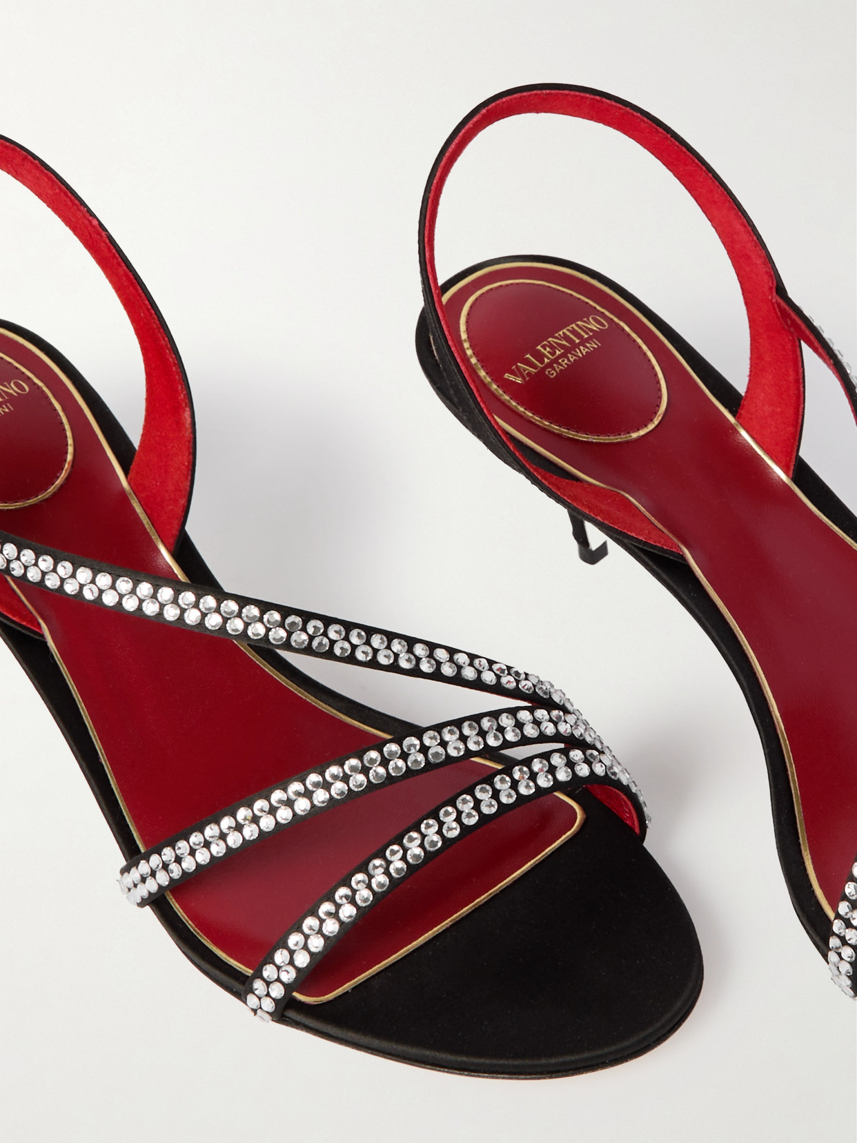 Valentino Dans Le Foyer 55 Crystal-embellished Satin Slingback Sandals In Black