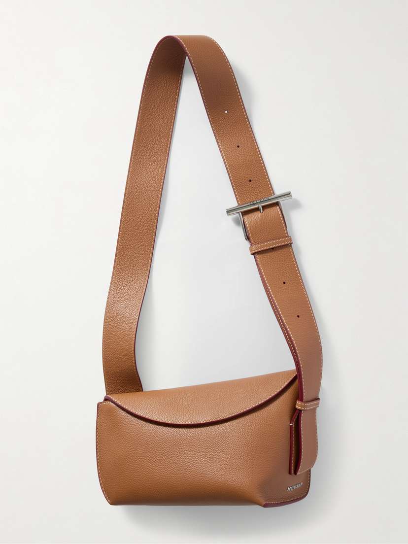 McQueen T-bar Sling Textured-leather Shoulder Bag