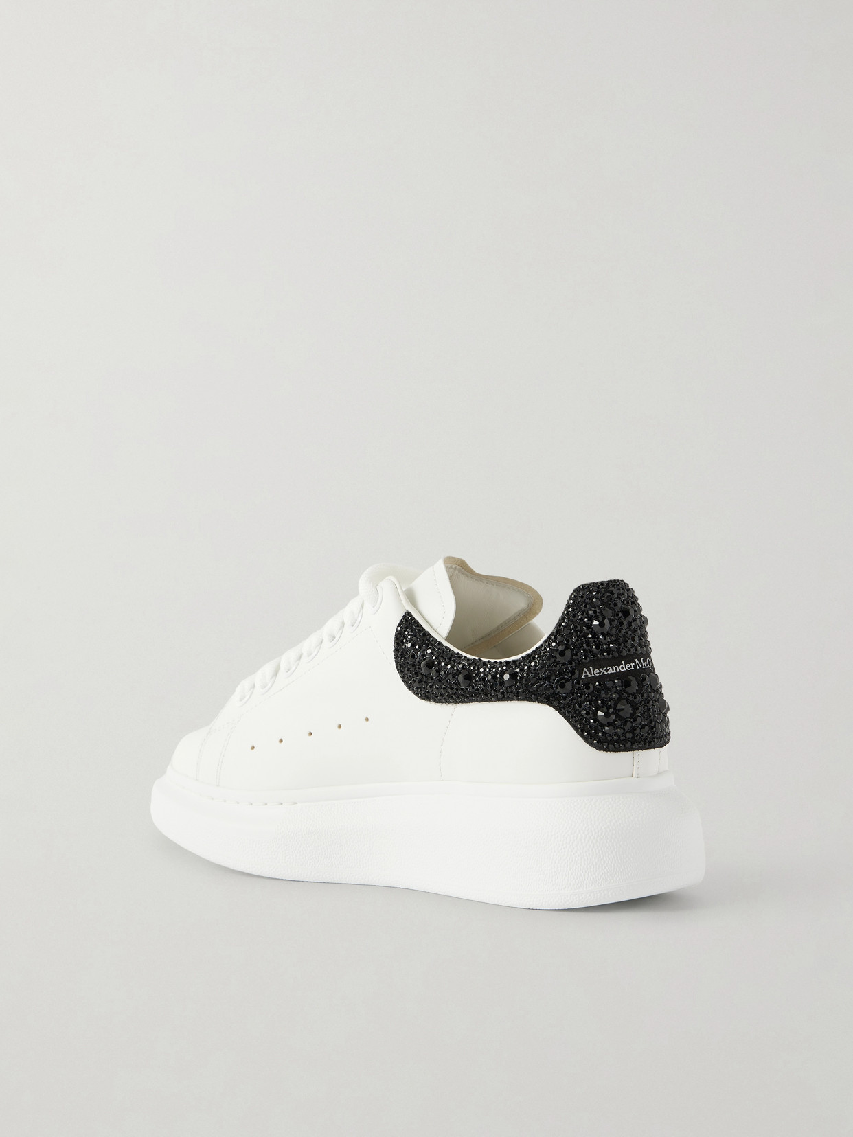 Alexander Mcqueen Crystal-embellished Leather Exaggerated-sole Sneakers In White