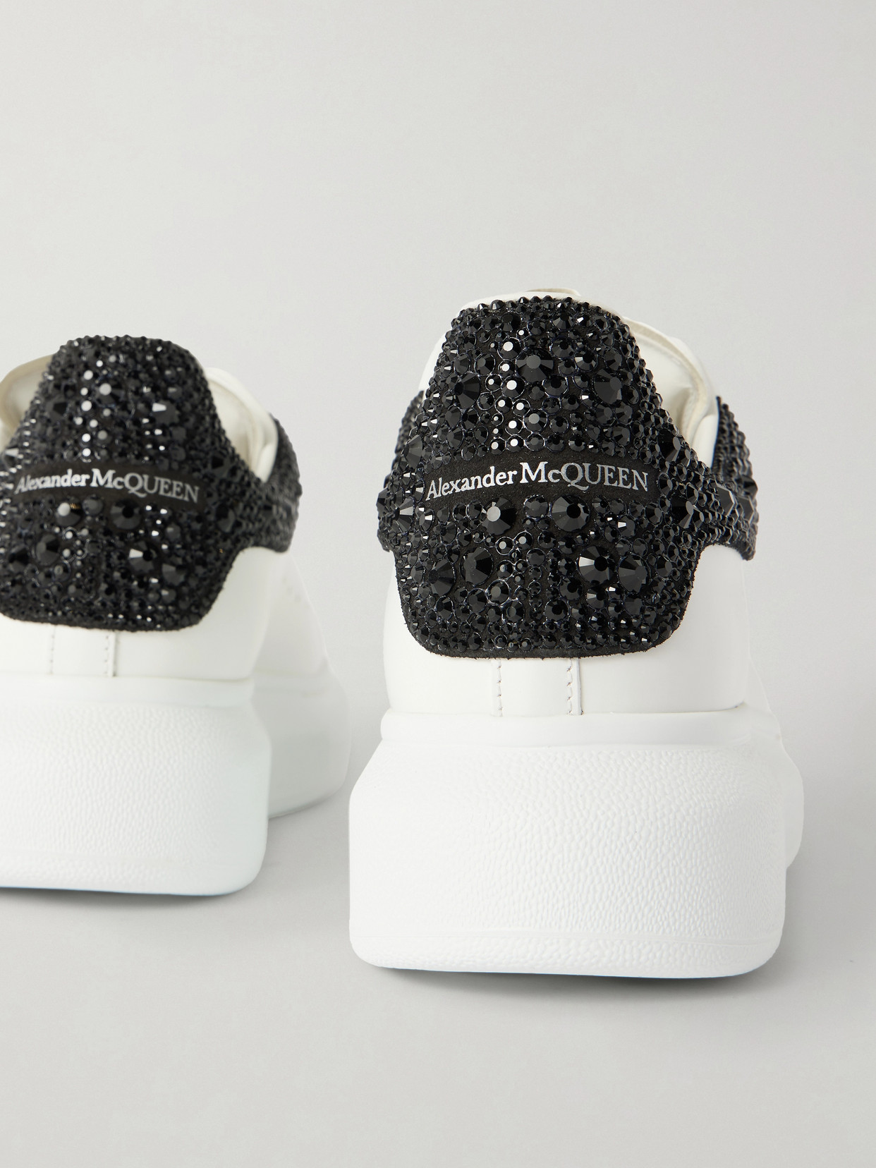 Alexander Mcqueen Crystal-embellished Leather Exaggerated-sole Sneakers In White