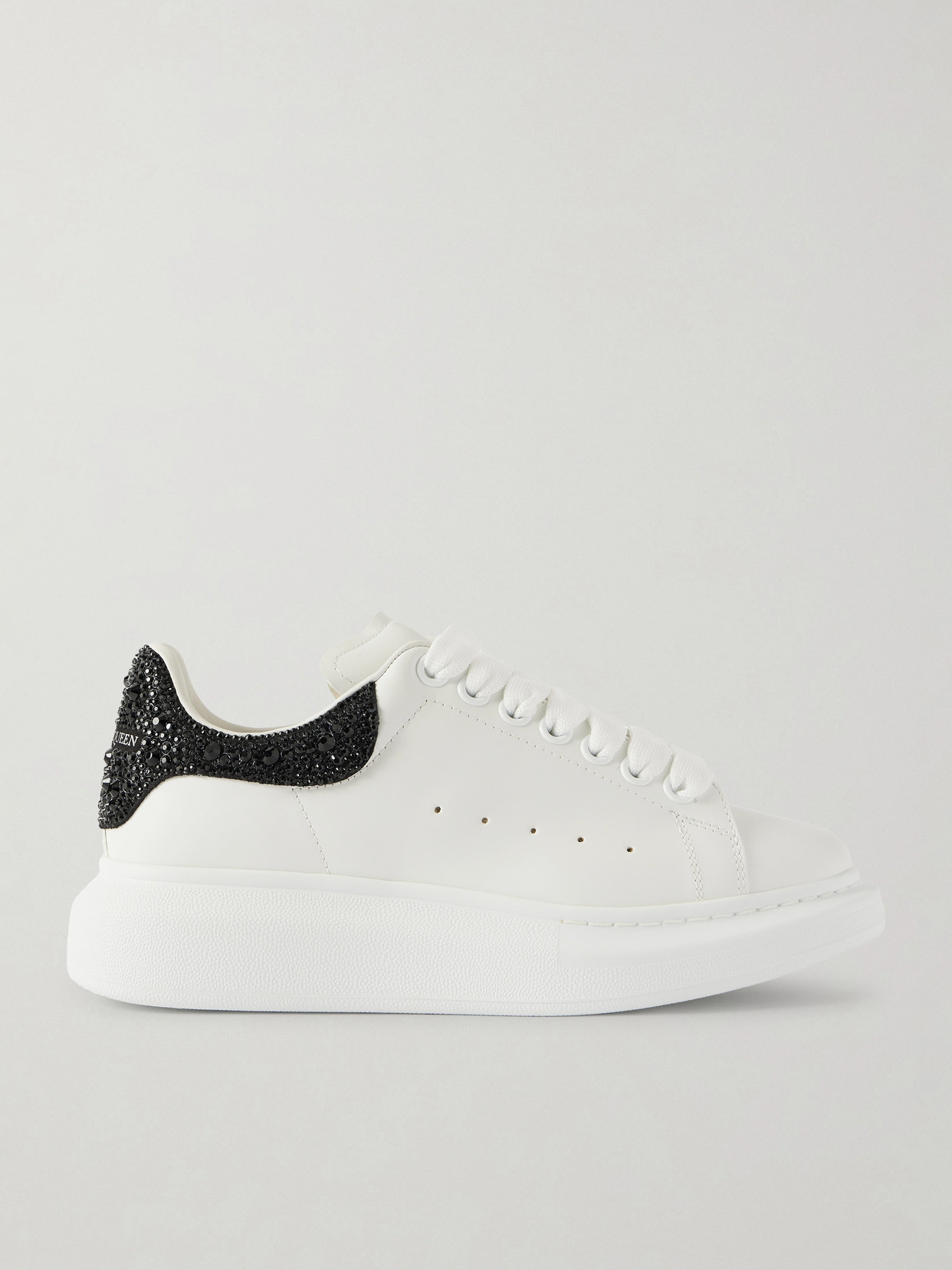 Alexander Mcqueen Crystal-embellished Leather Exaggerated-sole Sneakers In White