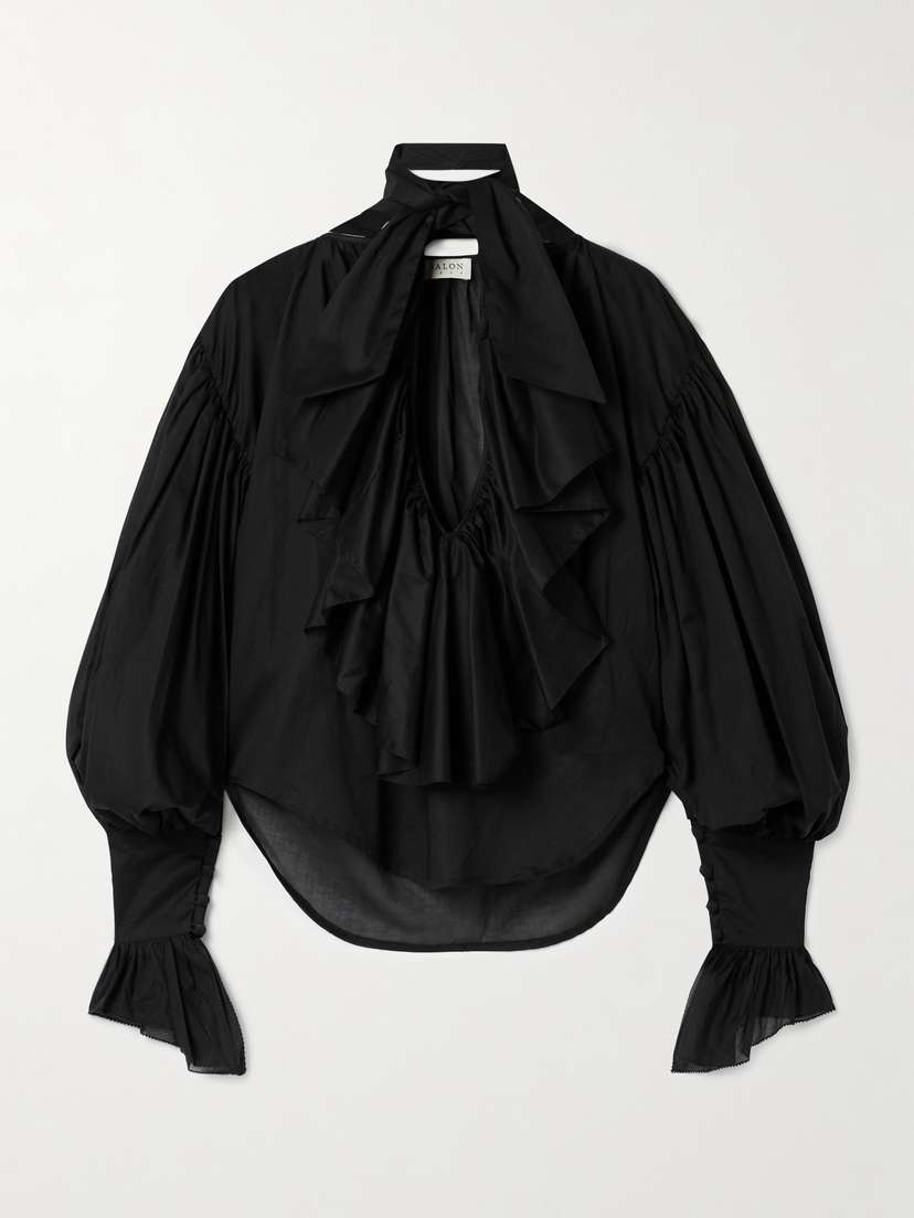 Salon 1884 Giacomo Tie-neck Ruffled Cotton-voile Blouse