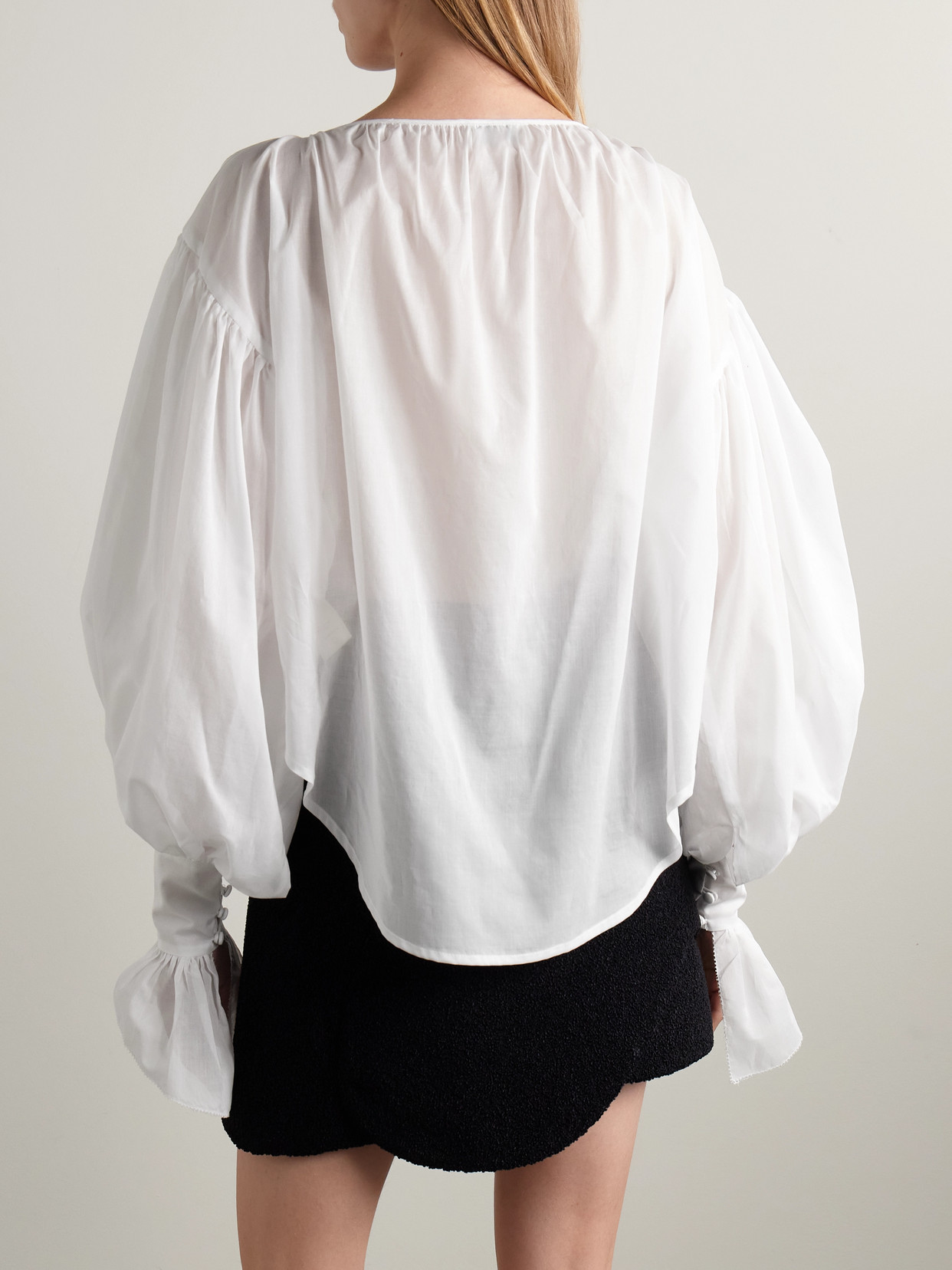 Salon 1884 Giacomo Tie-neck Ruffled Cotton-voile Blouse