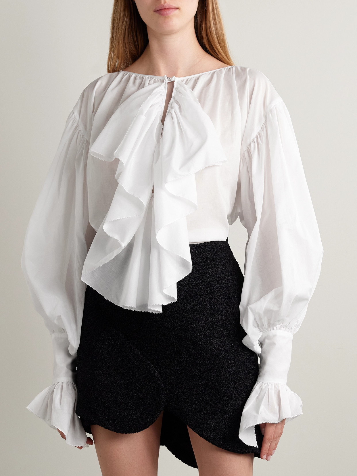 Salon 1884 Giacomo Tie-neck Ruffled Cotton-voile Blouse