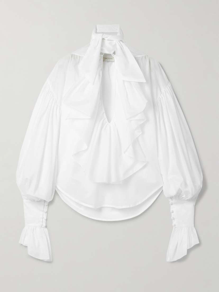 Salon 1884 Giacomo Tie-neck Ruffled Cotton-voile Blouse