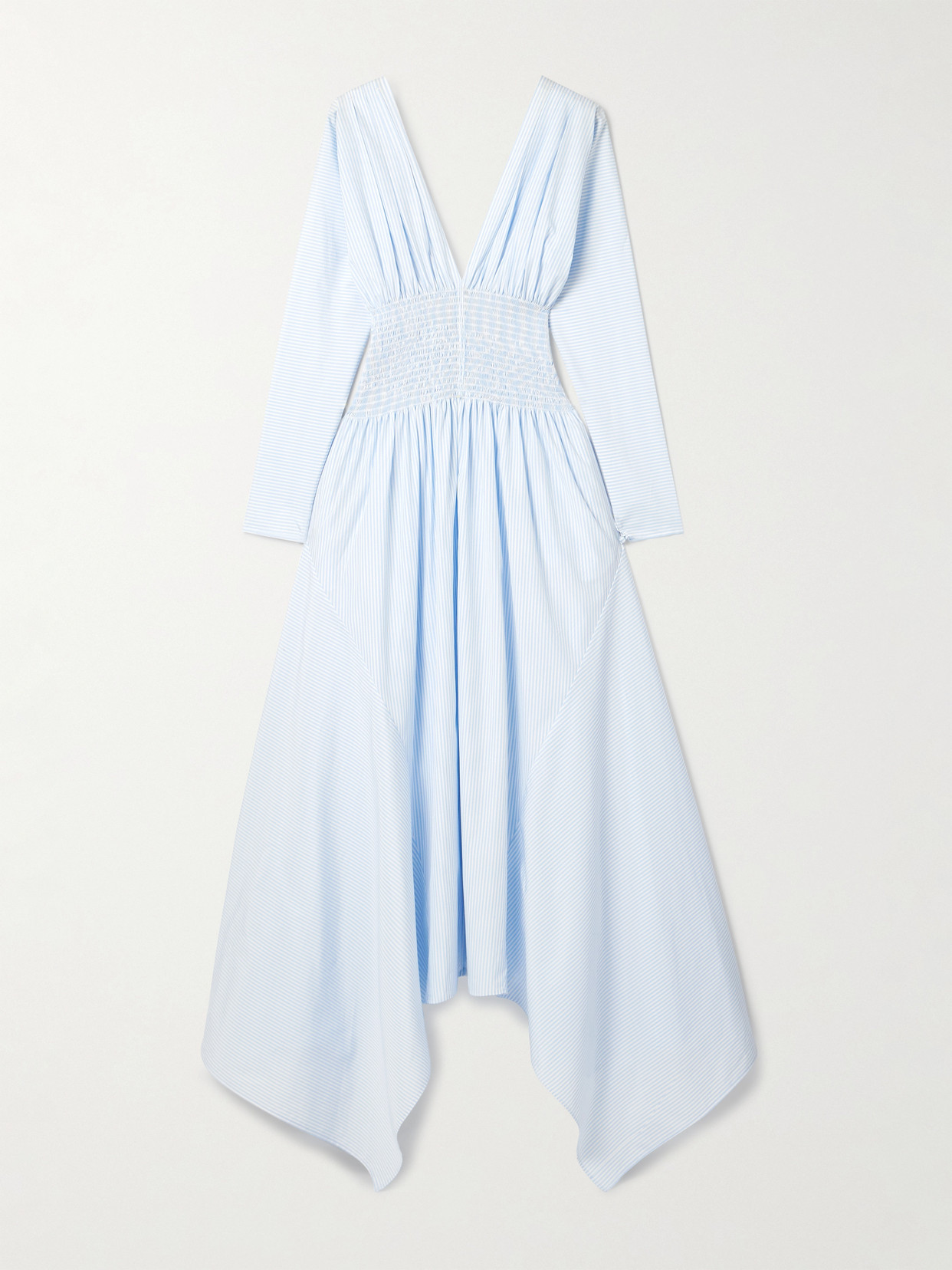 Salon 1884 Camicia Shirred Striped Cotton-poplin Midi Dress