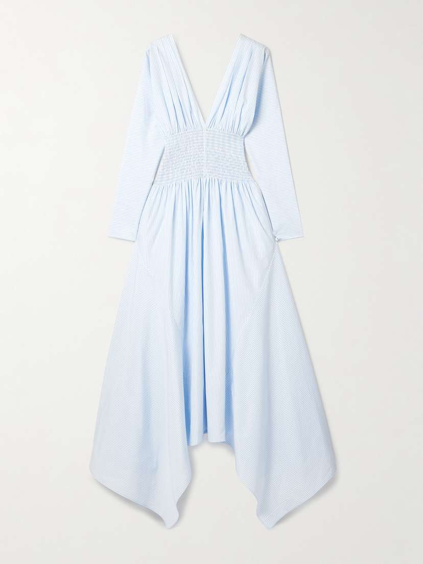 Salon 1884 Camicia Shirred Striped Cotton-poplin Midi Dress