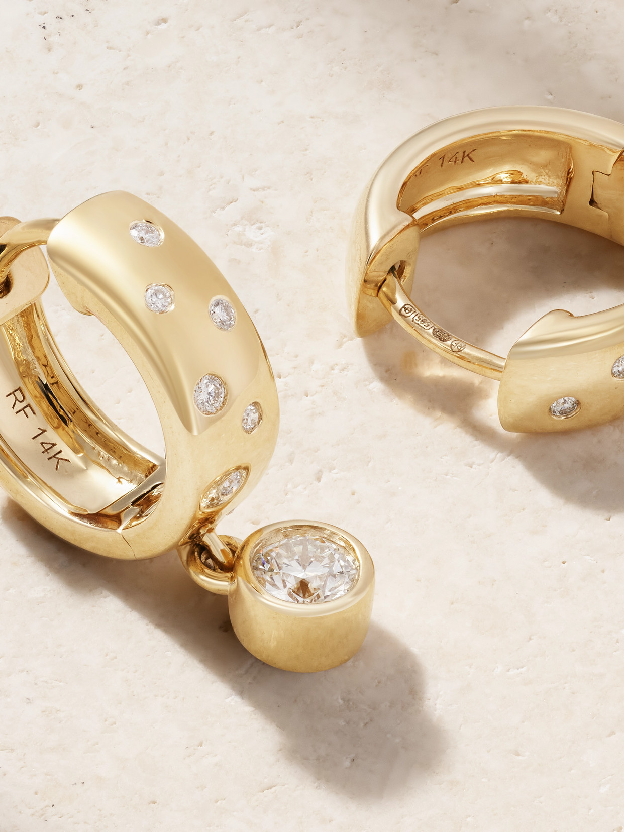Roxanne First Polka-dot Drop 14-karat Gold Diamond Hoop Earrings
