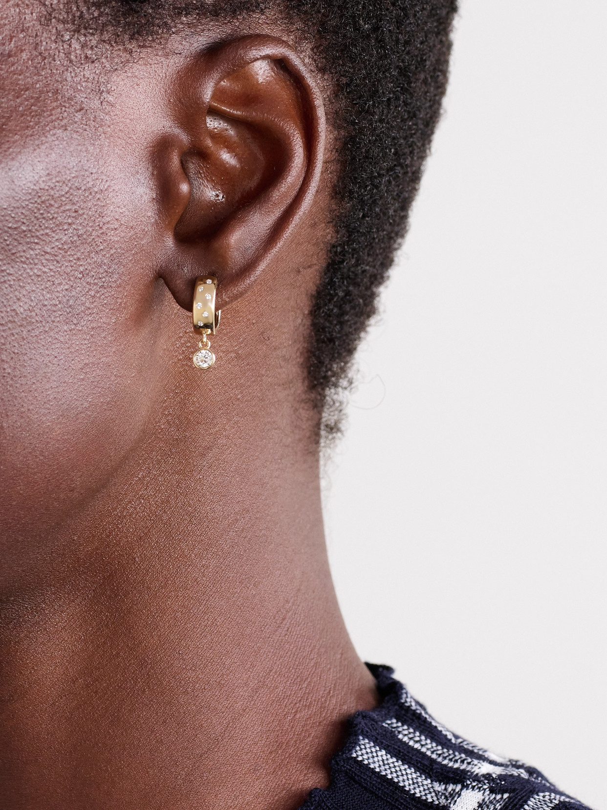 Roxanne First Polka-dot Drop 14-karat Gold Diamond Hoop Earrings