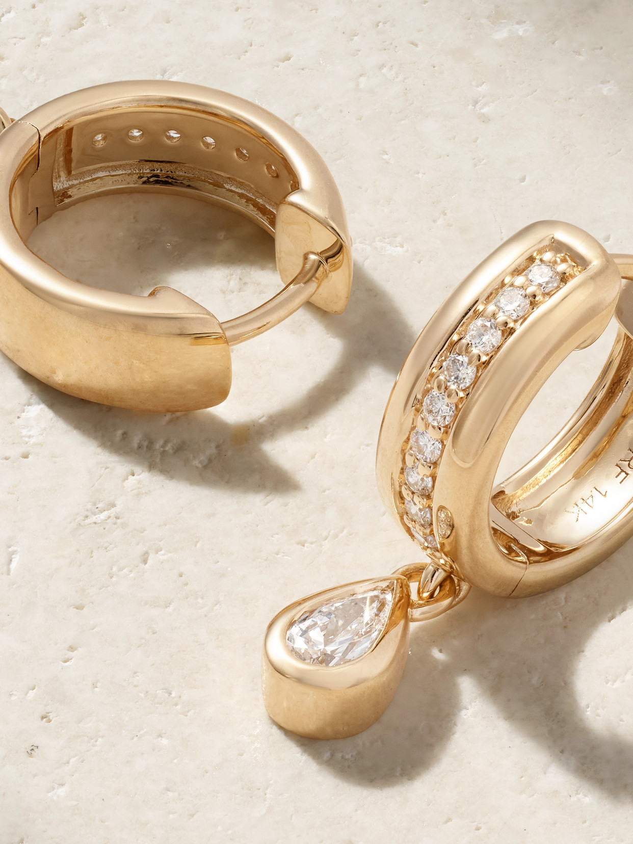 Roxanne First Stripe Drop 14-karat Gold Diamond Hoop Earrings