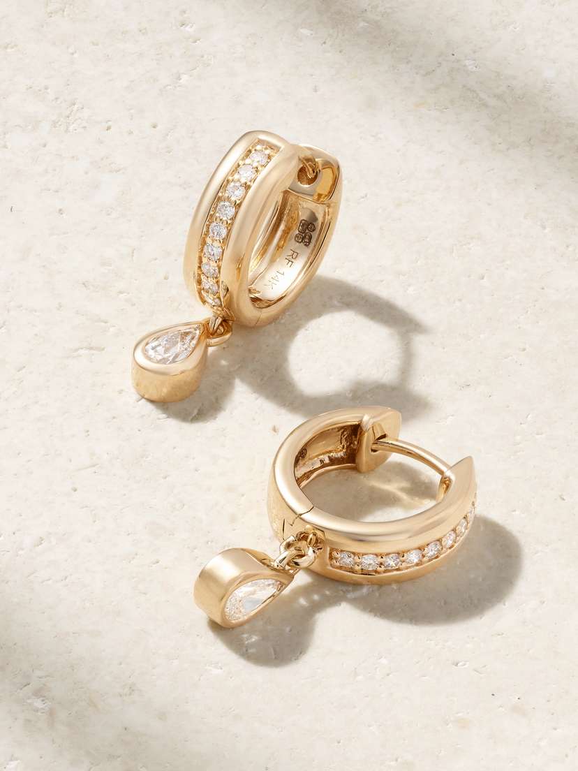 Roxanne First Stripe Drop 14-karat Gold Diamond Hoop Earrings