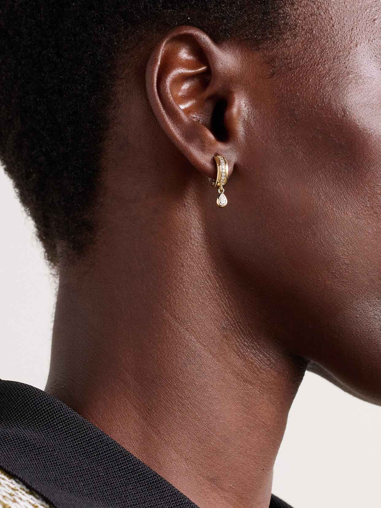 Roxanne First Stripe Drop 14-karat Gold Diamond Hoop Earrings