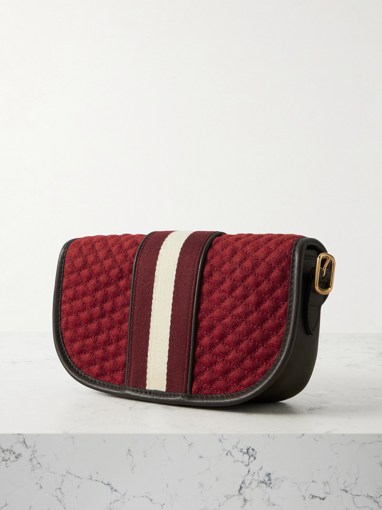 Bally Quilted Webbing And Leather-trimmed Wool-bouclé Shoulder Bag In Red