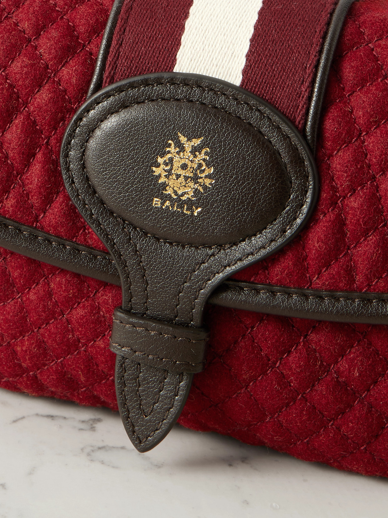 Bally Quilted Webbing And Leather-trimmed Wool-bouclé Shoulder Bag In Red