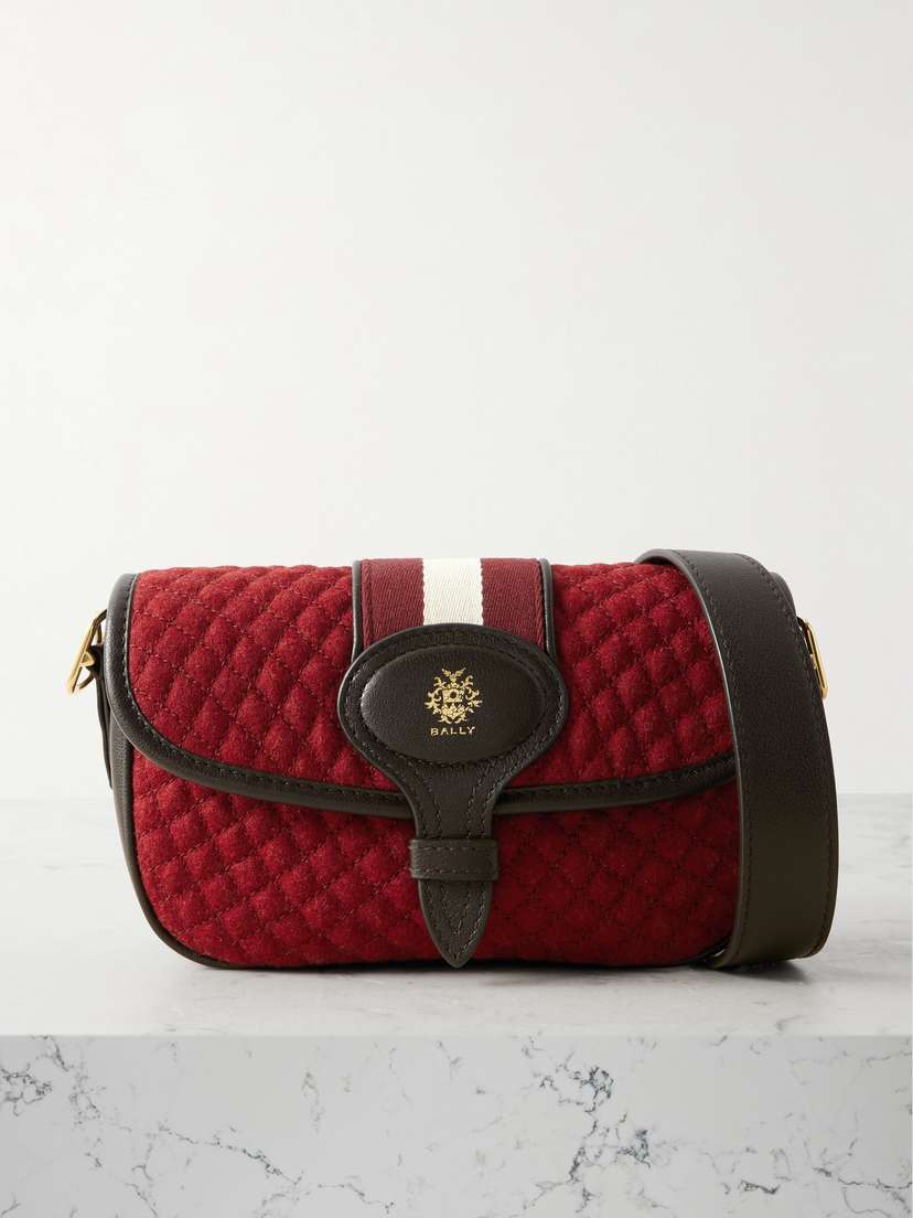 BALLY Quilted Webbing And Leather-trimmed Wool-bouclé Shoulder Bag